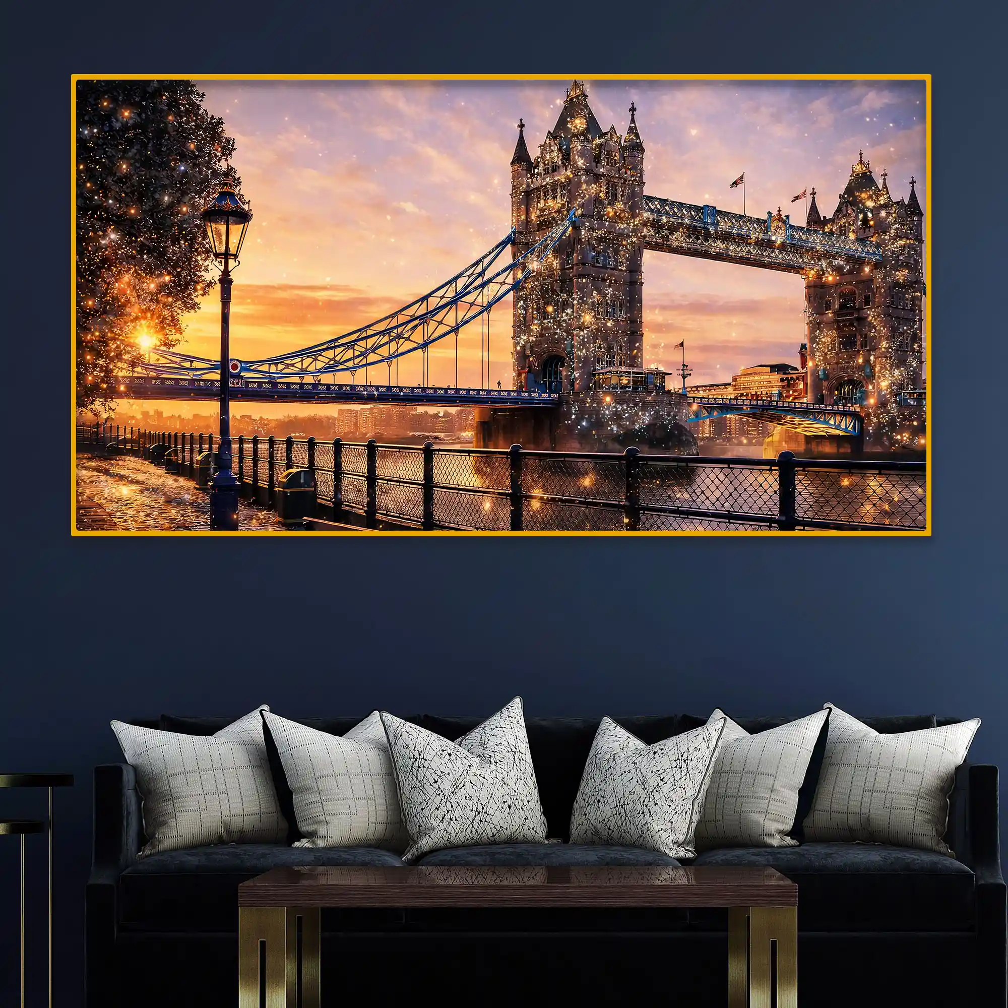 Elegant London Bridge Sunset Crystal Glass Wall Painting - Image 3