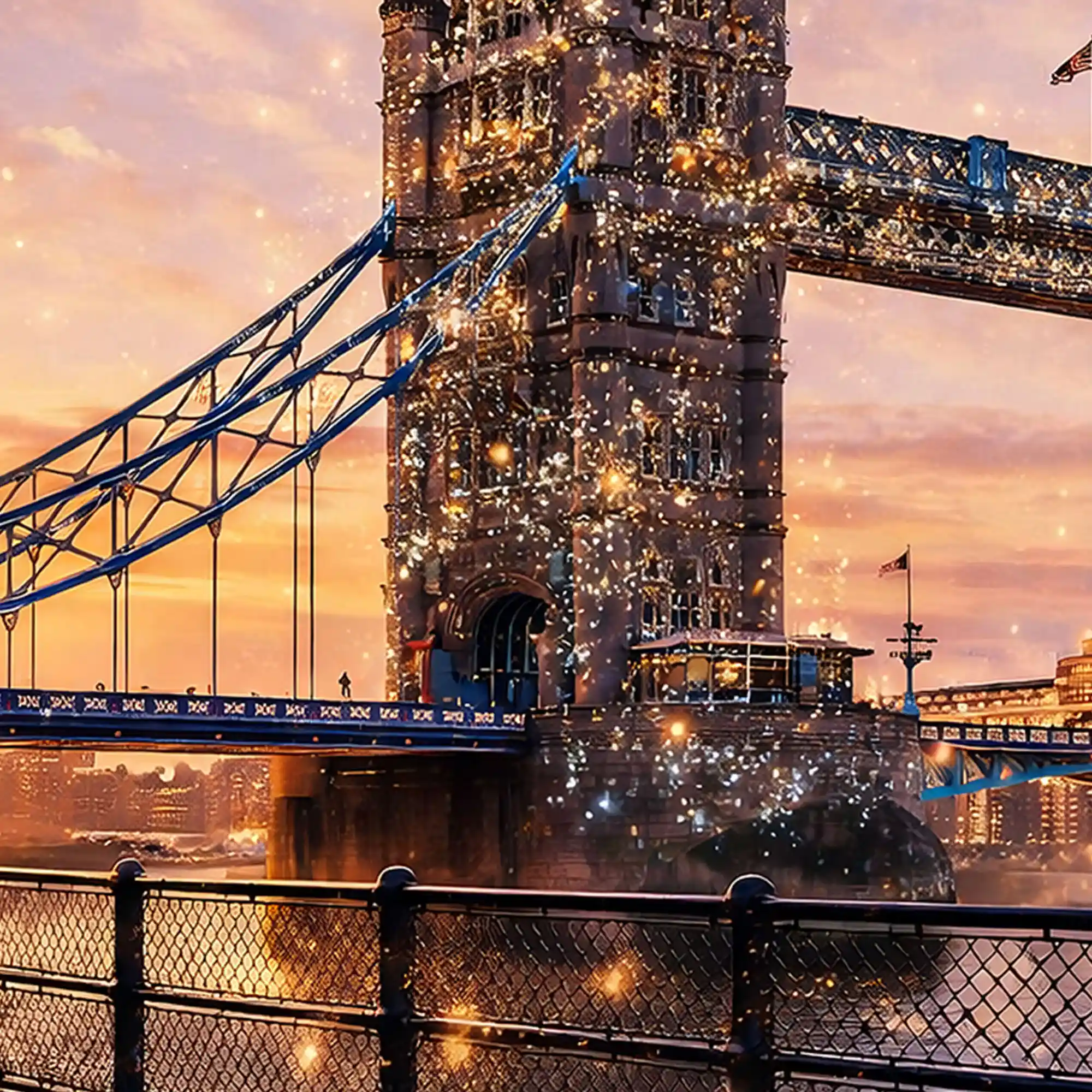 Elegant London Bridge Sunset Crystal Glass Wall Painting - Image 4