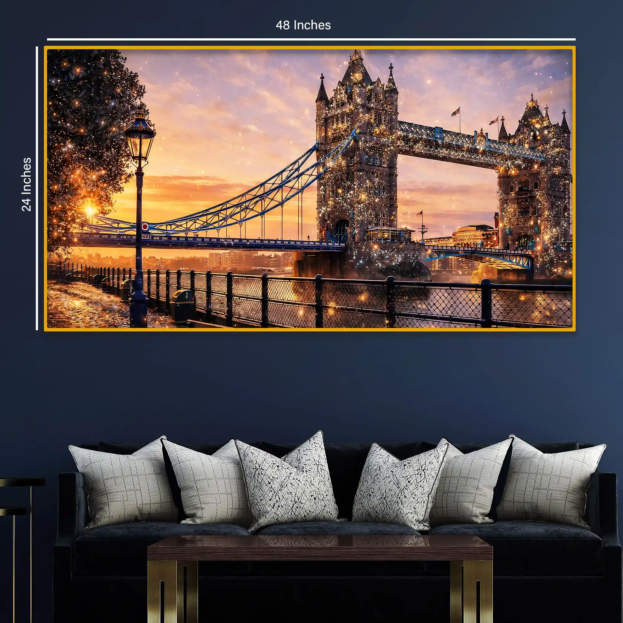 Elegant London Bridge Sunset Crystal Glass Wall Painting - Image 5