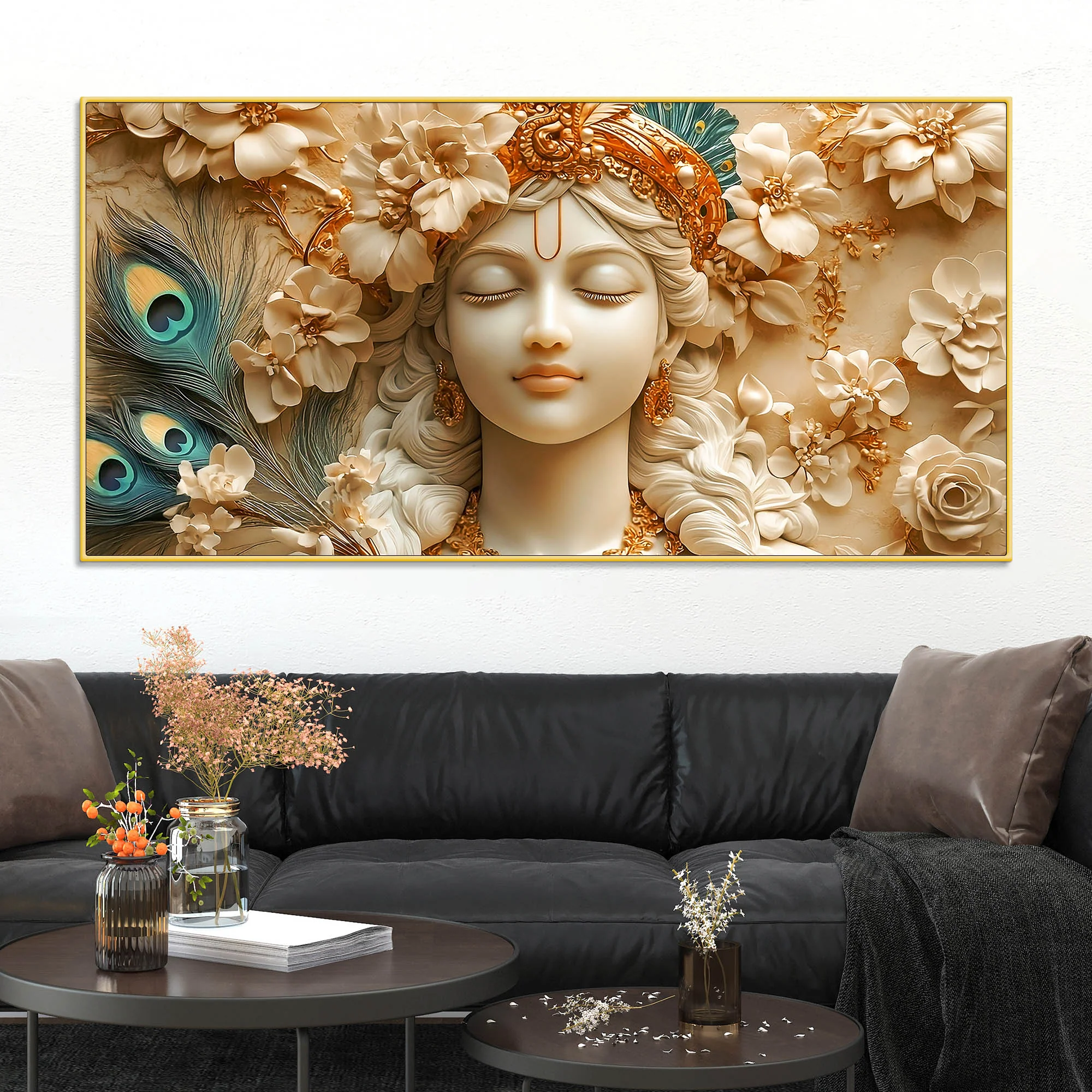 Elegant Lord Krishna Face Canvas Painting – Premium Spiritual Decor