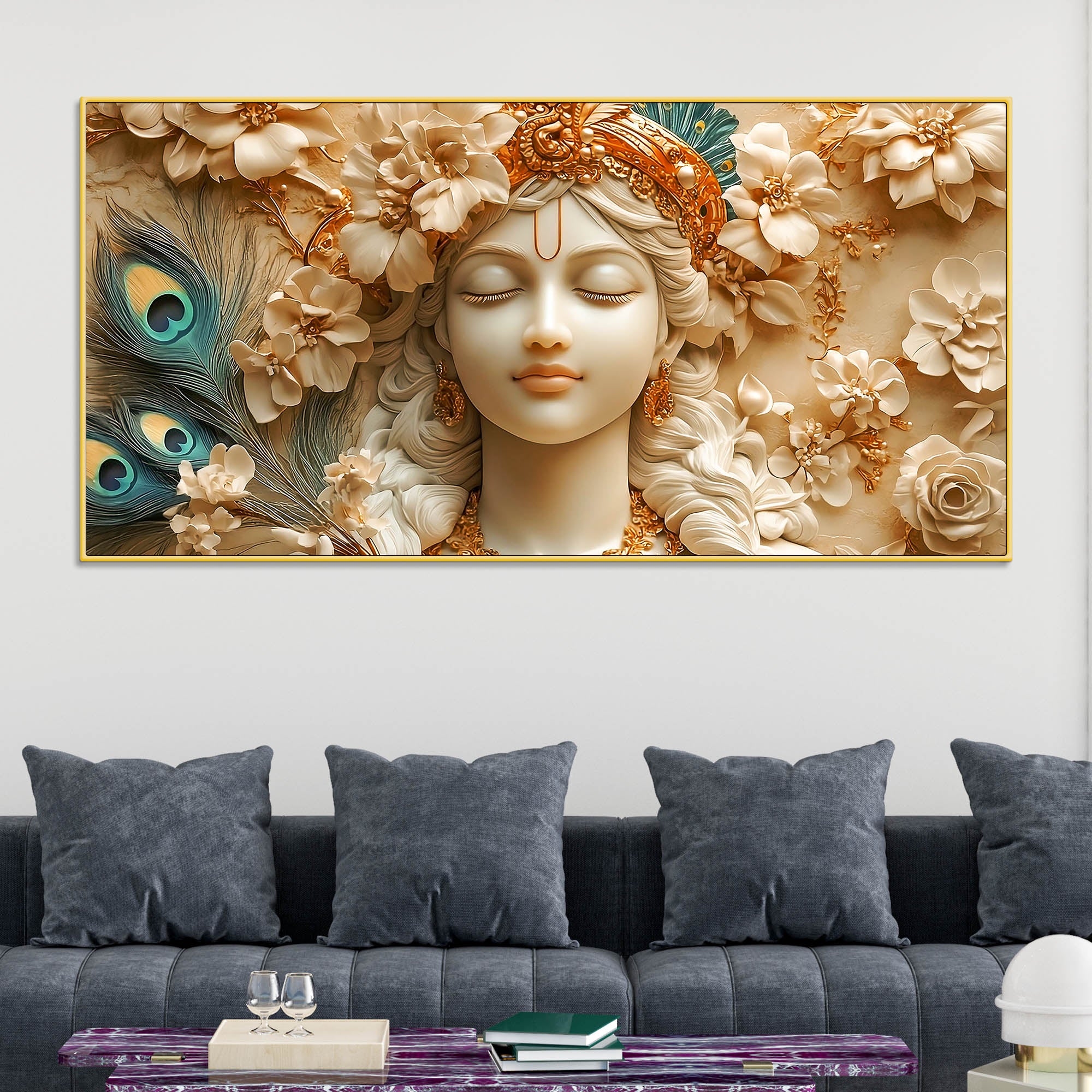 Elegant Lord Krishna Face Canvas Painting – Premium Spiritual Decor - Image 2