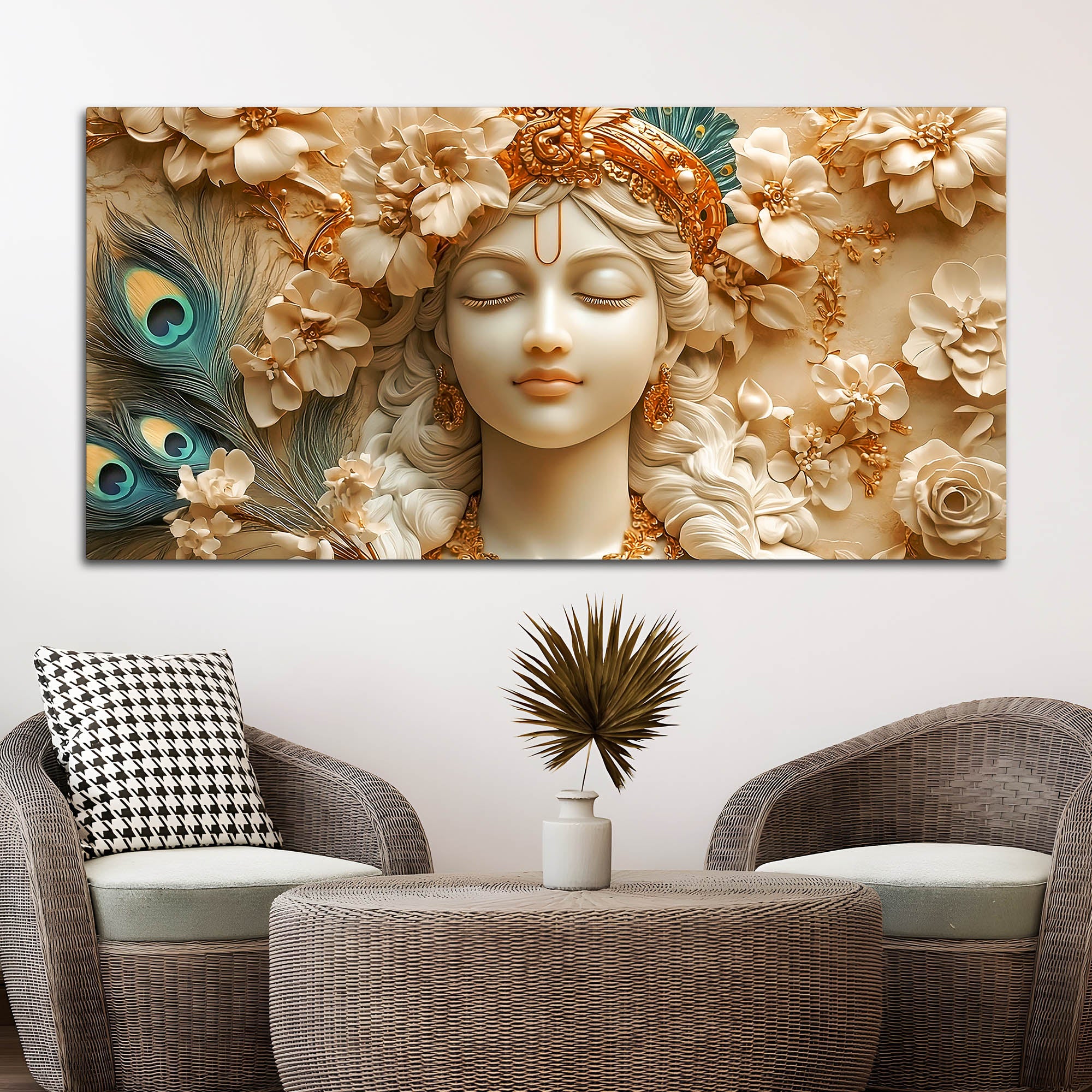 Elegant Lord Krishna Face Canvas Painting – Premium Spiritual Decor - Image 3