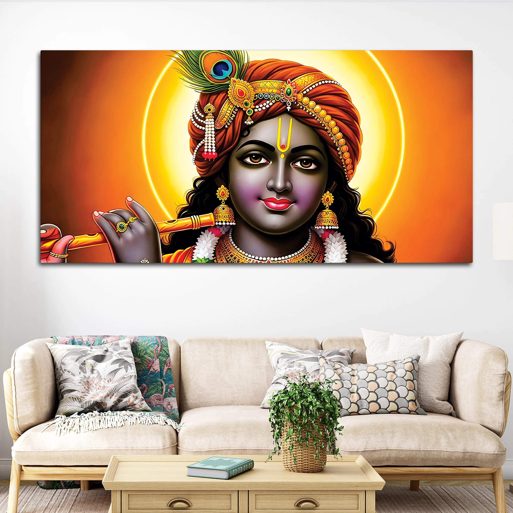Elegant Lord Krishna Spiritual Canvas Painting for Living Room - Image 3