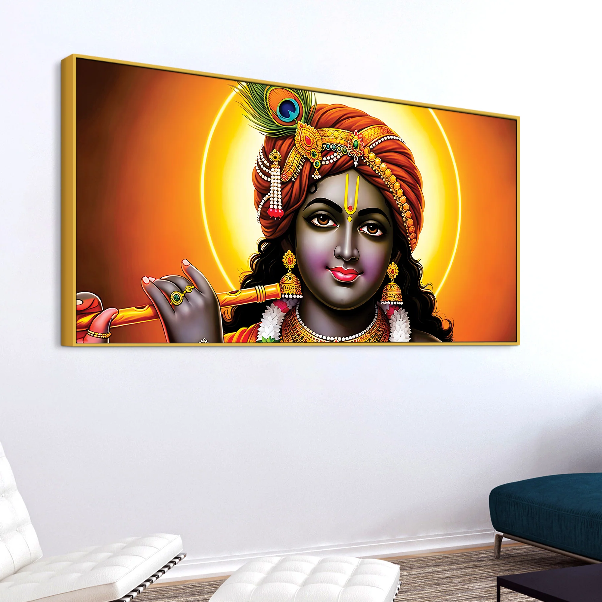 Elegant Lord Krishna Spiritual Canvas Painting for Living Room - Image 5