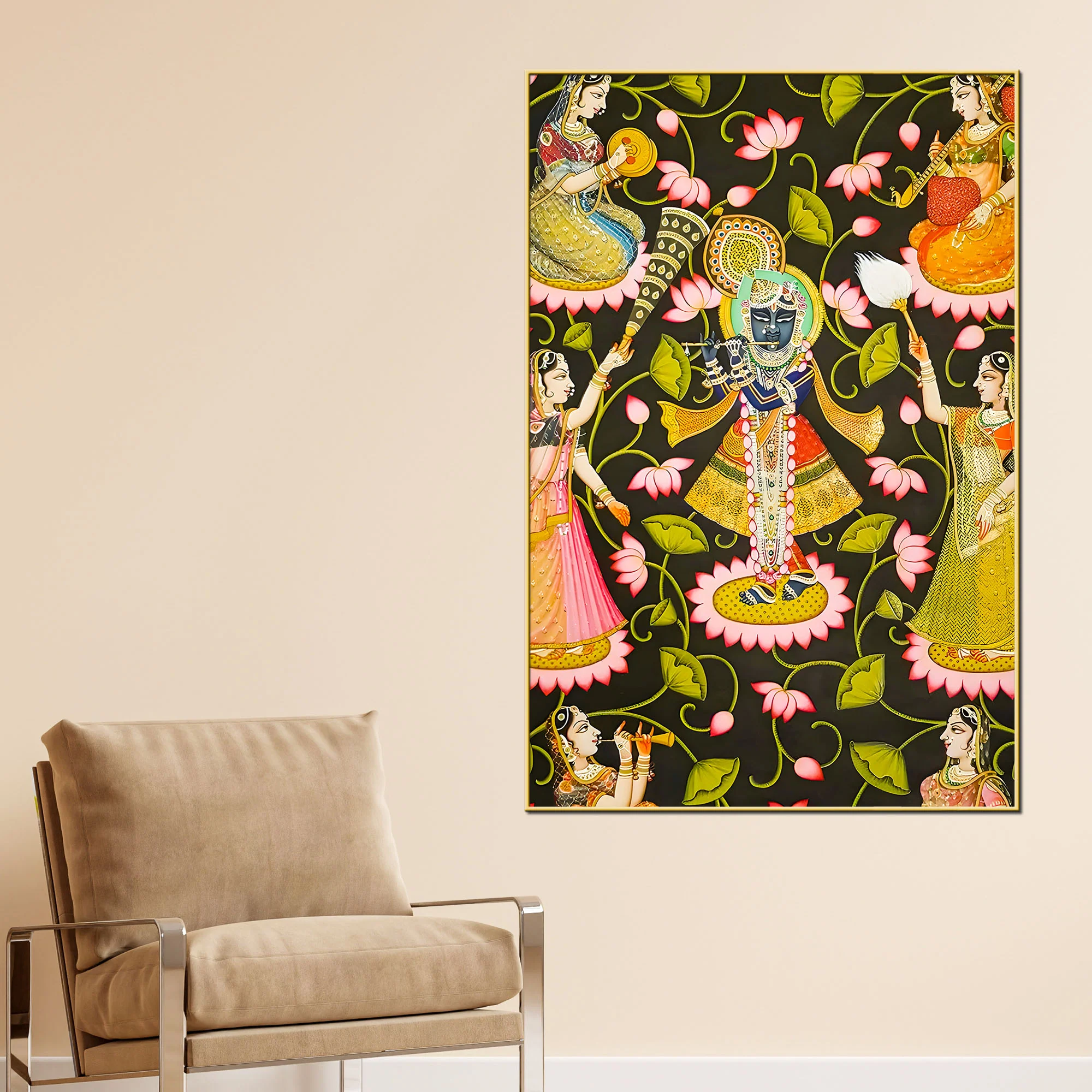 Elegant Lord Shree Krishna & Gopis Canvas Wall Painting - Image 2