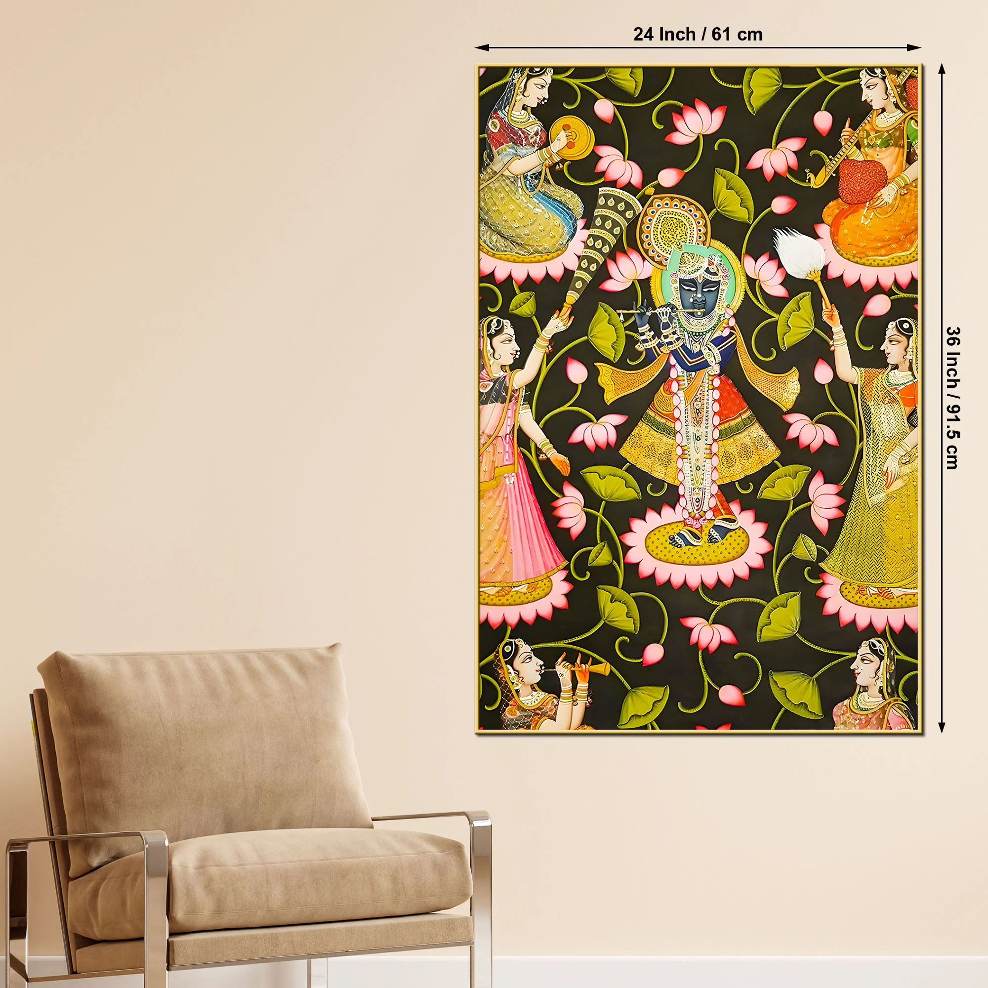 Elegant Lord Shree Krishna & Gopis Canvas Wall Painting - Image 5