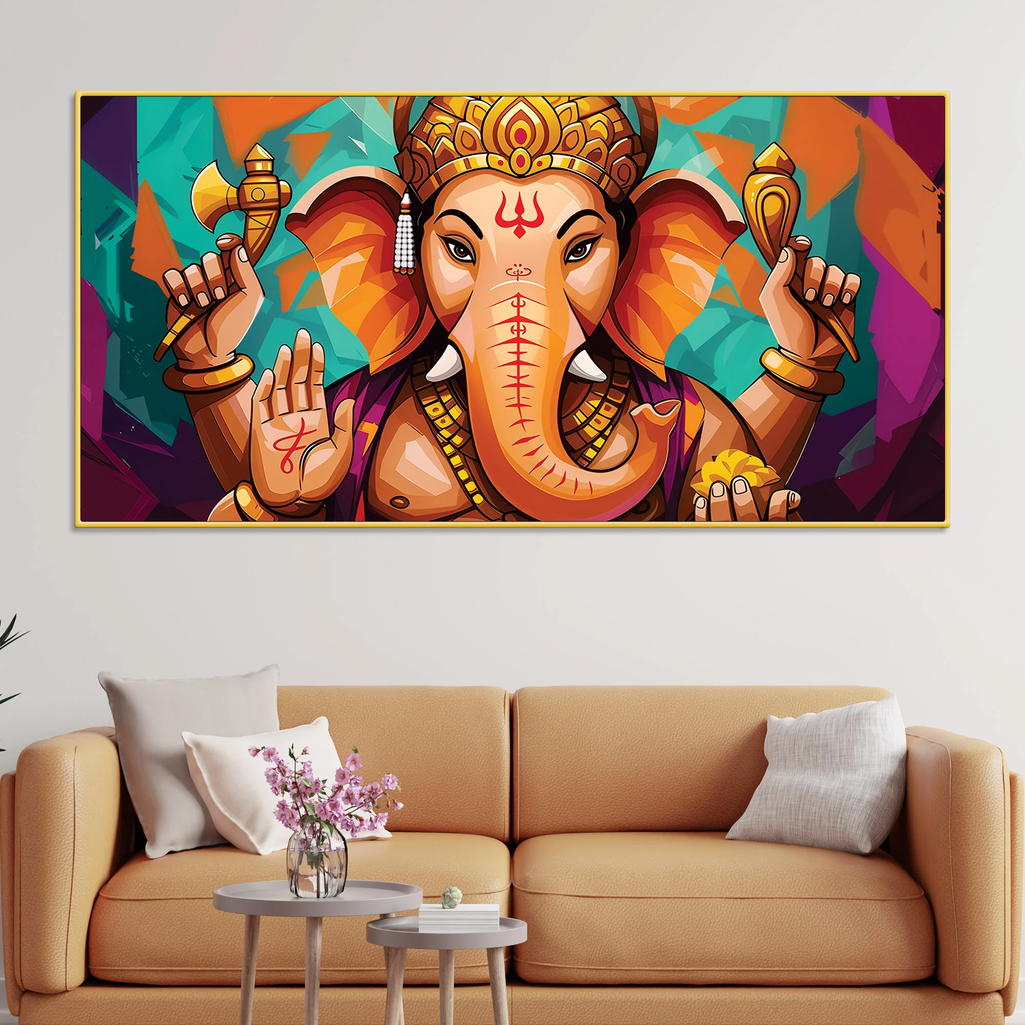 Elegant Lord Shri Ganesha Abstract Colorful Canvas Wall Painting – Contemporary Indian Spiritual Wall Art