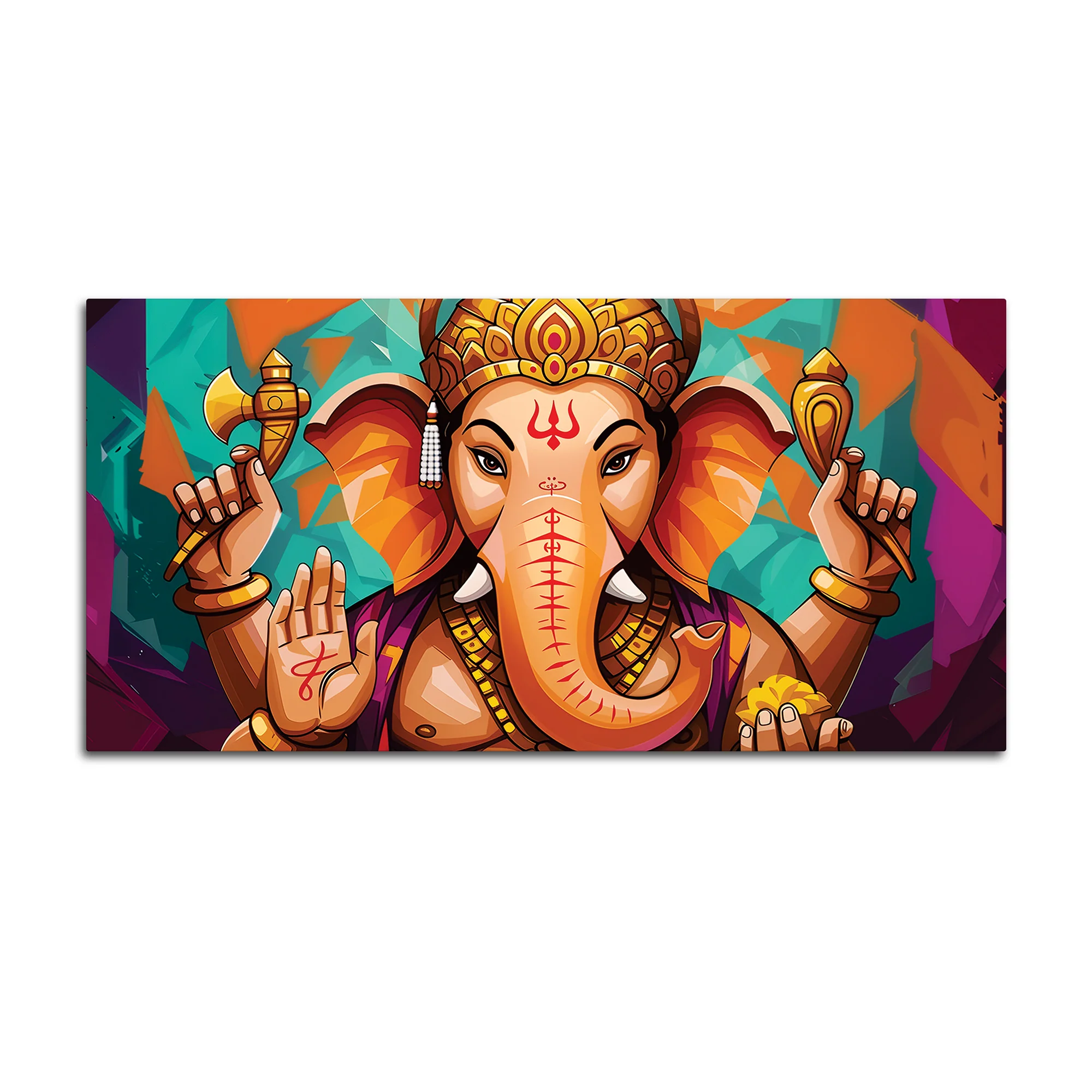 Elegant Lord Shri Ganesha Abstract Colorful Canvas Wall Painting – Contemporary Indian Spiritual Wall Art - Image 8
