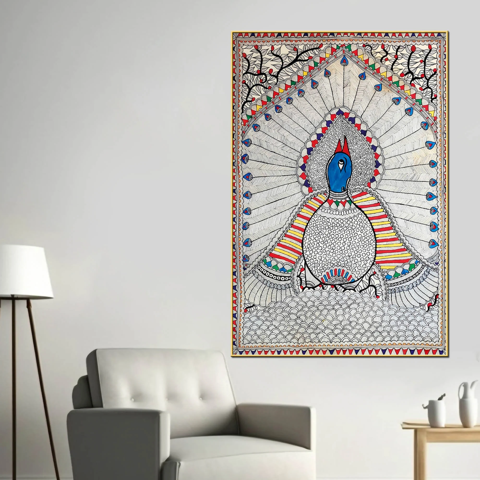 Elegant Madhubani Canvas Painting Traditional for Indian Wall Decor - Image 2