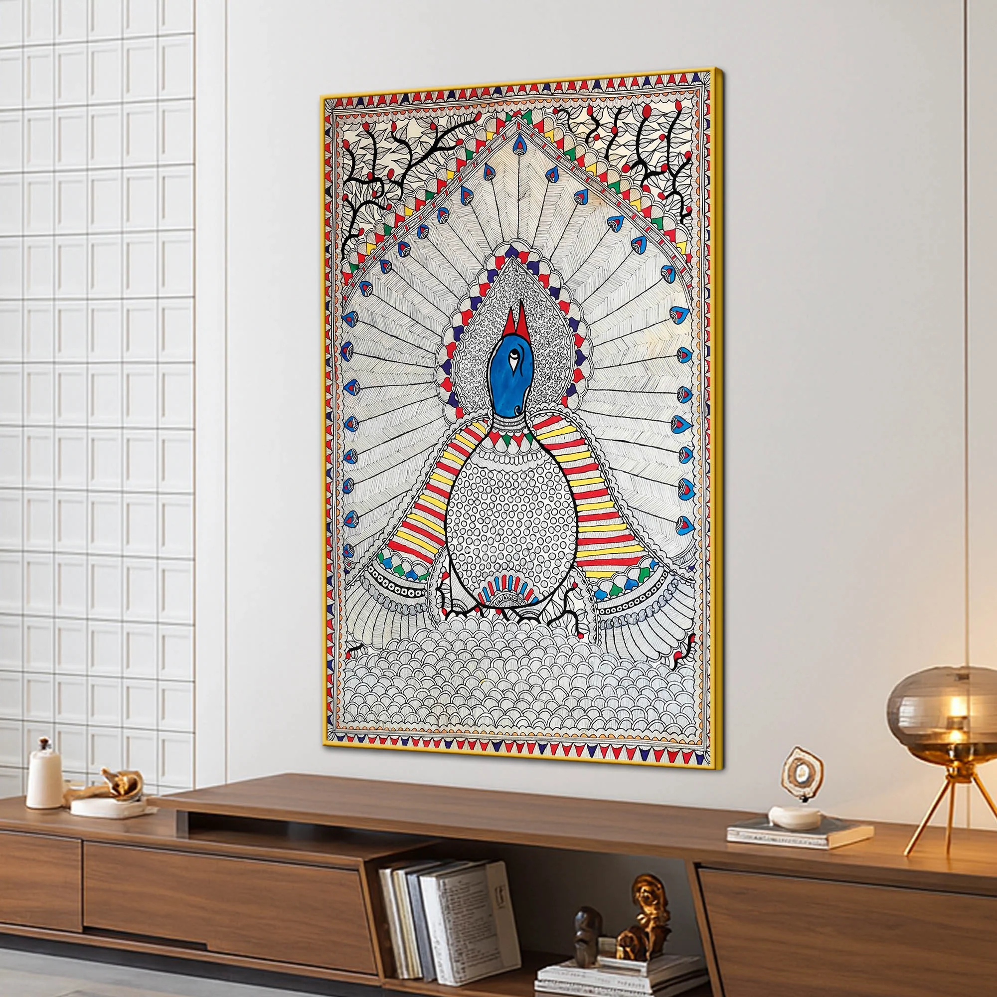 Elegant Madhubani Canvas Painting Traditional for Indian Wall Decor - Image 3