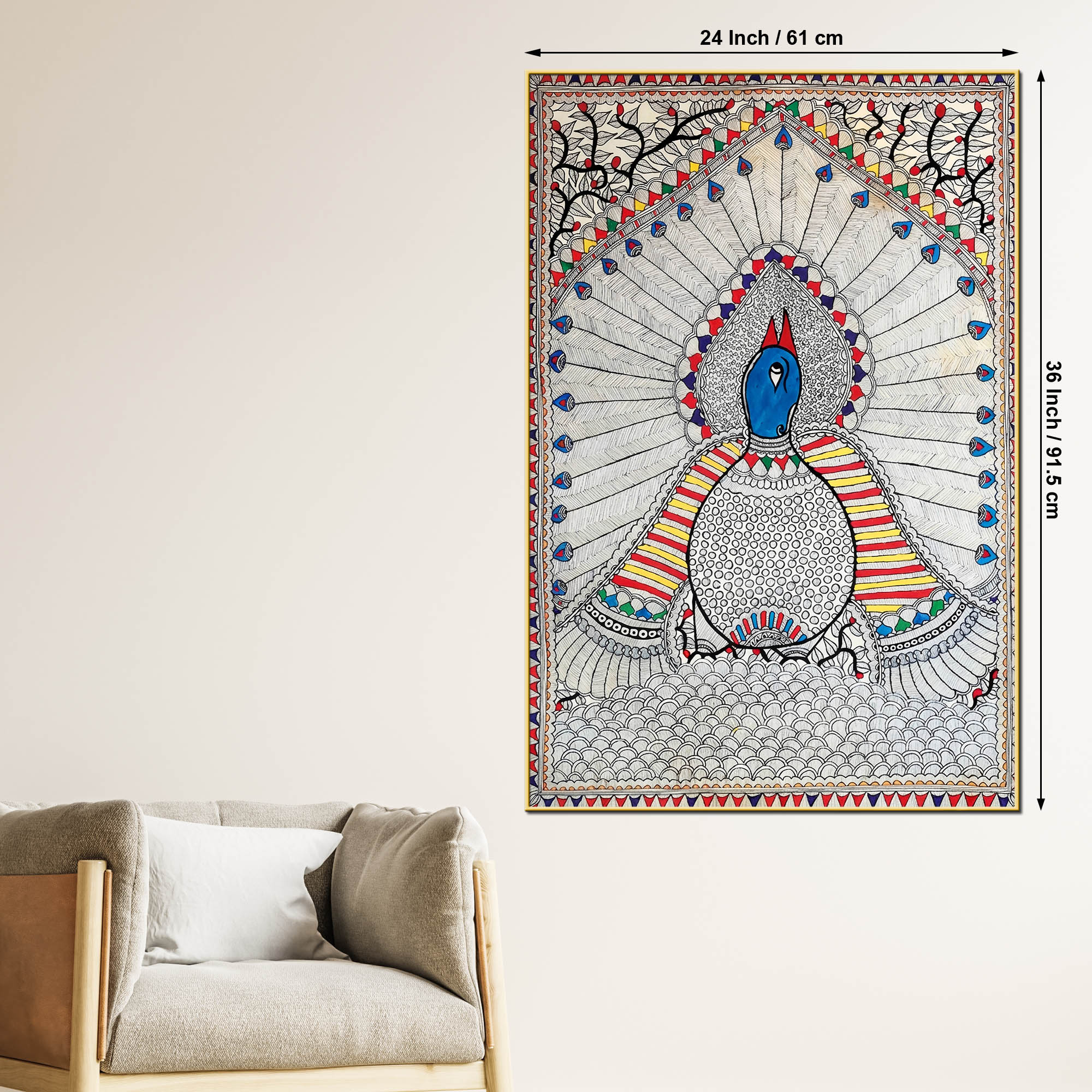 Elegant Madhubani Canvas Painting Traditional for Indian Wall Decor - Image 5