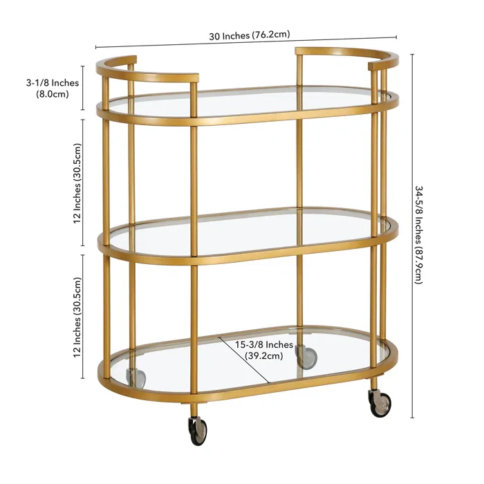 Elegant Modern Bar Cart Trolley with Golden Steel Frame - Image 7