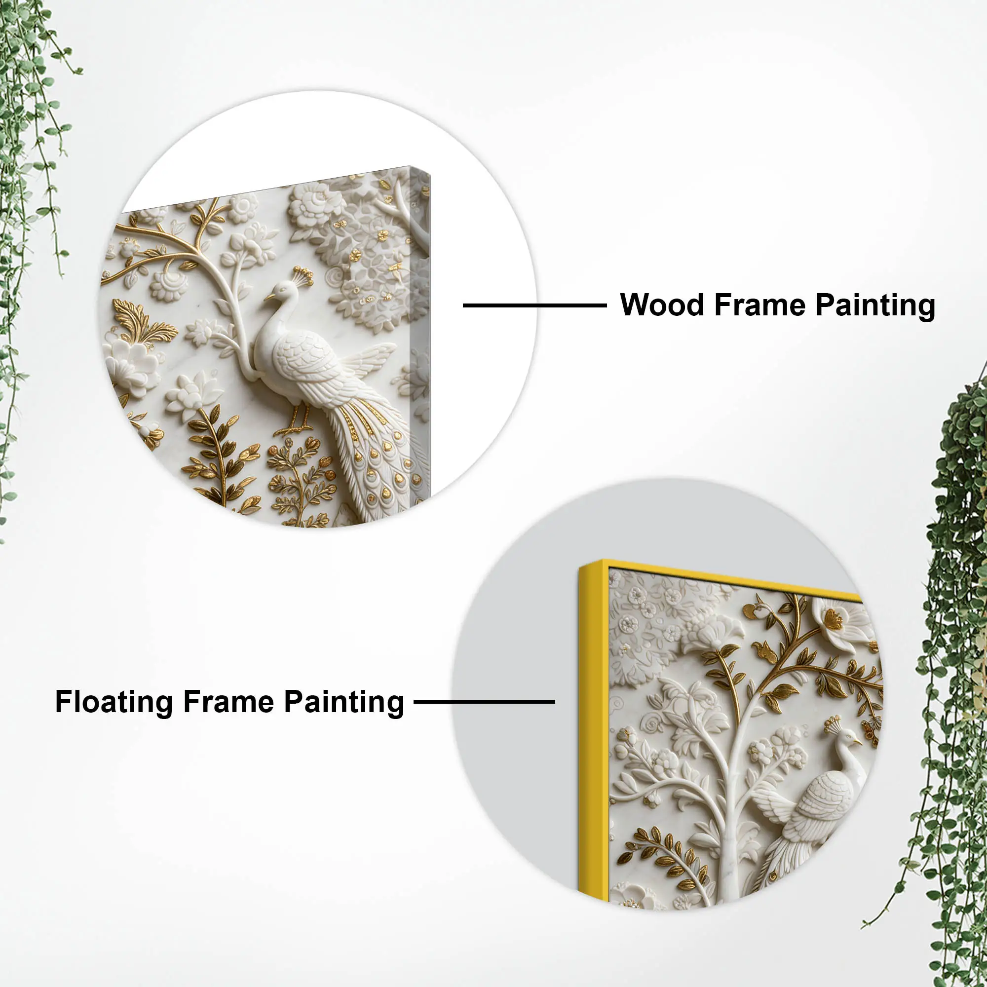 Elegant Peacock and Deer Garden Marble Effect 3D Textured Canvas Wall Painting - Image 7