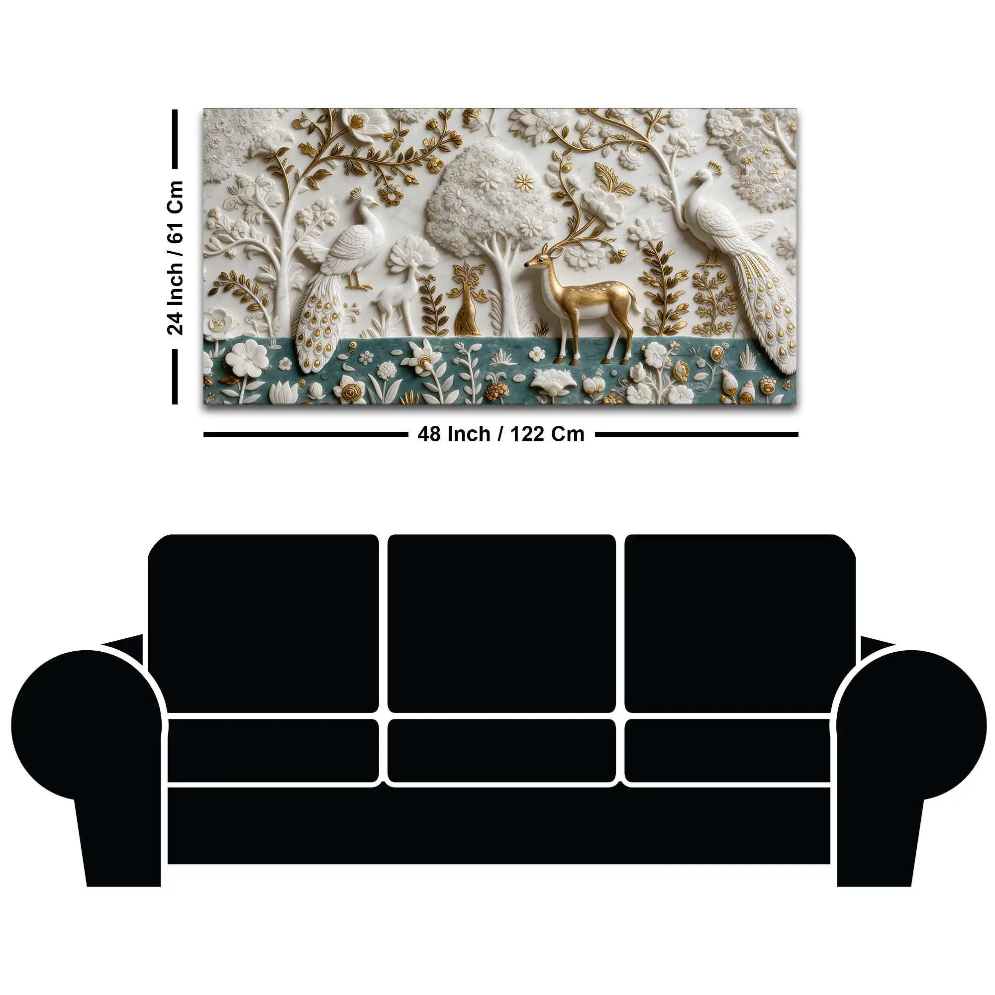 Elegant Peacock and Deer Garden Marble Effect 3D Textured Canvas Wall Painting - Image 8