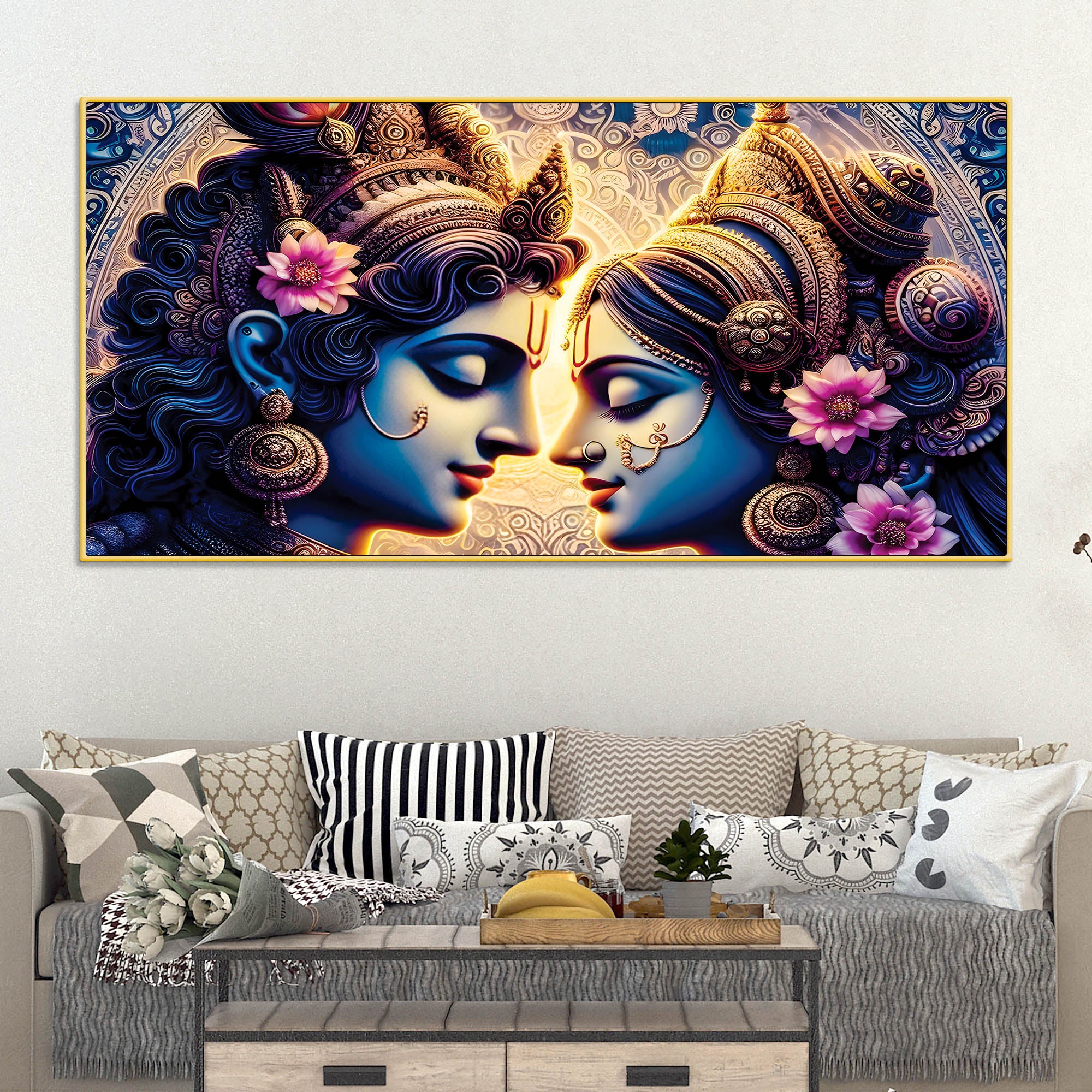 Elegant Radha Krishna Spiritual Painting for Living Room - Image 2