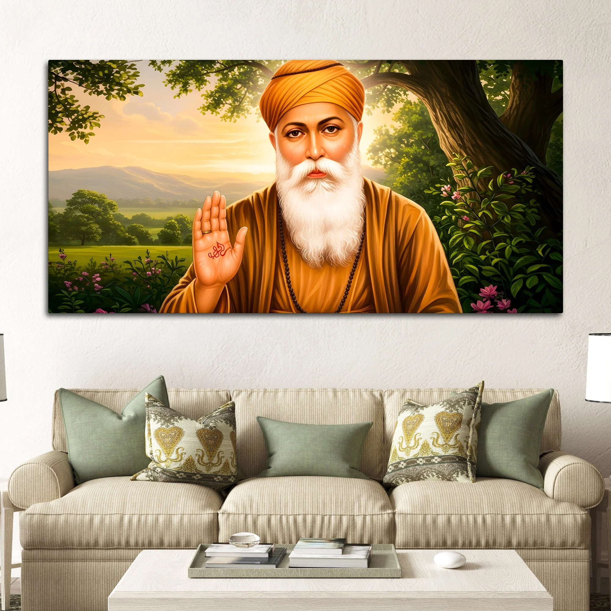 Elegant Sikh Guru Nanak Dev Ji Spiritual Wall Painting for Modern Home - Image 3
