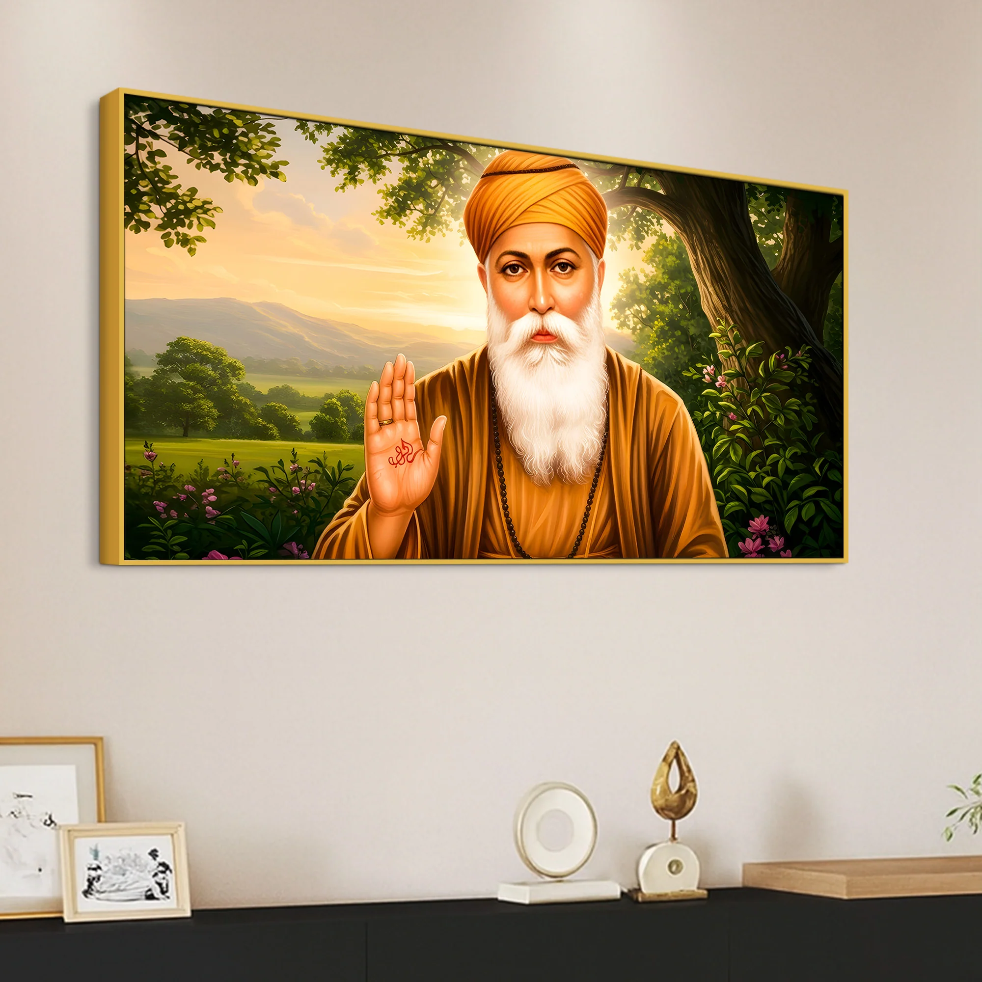 Elegant Sikh Guru Nanak Dev Ji Spiritual Wall Painting for Modern Home - Image 5