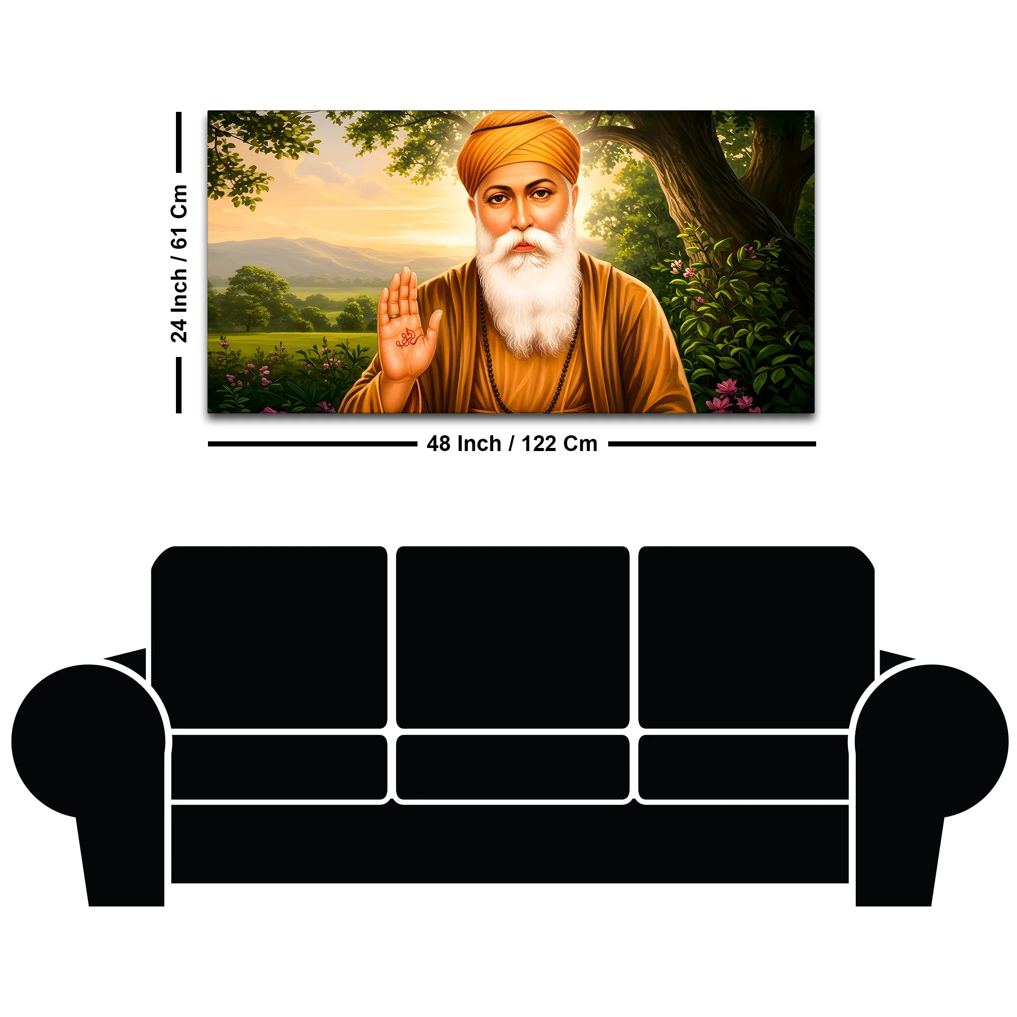 Elegant Sikh Guru Nanak Dev Ji Spiritual Wall Painting for Modern Home - Image 8