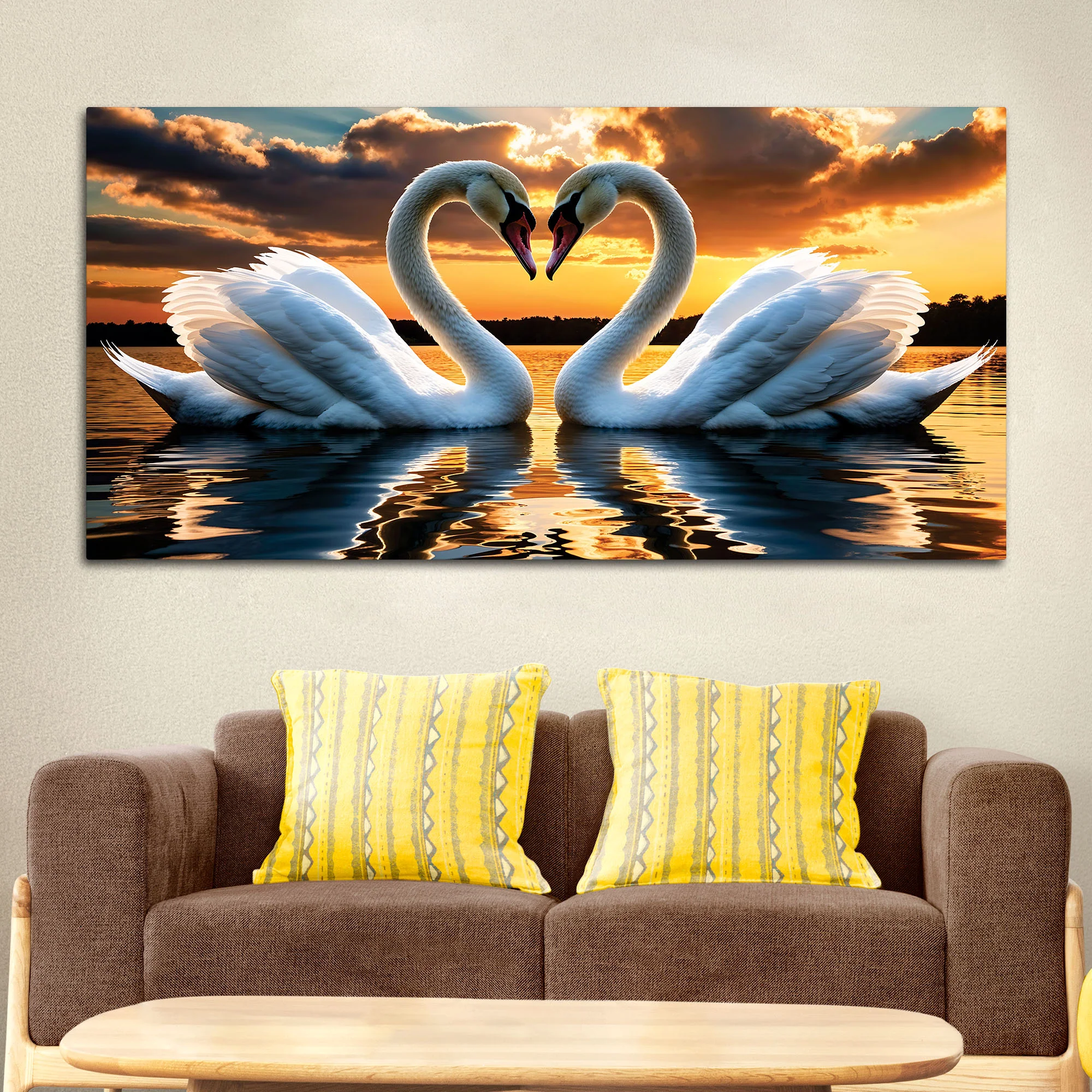 Elegant Swan Couple Wall Painting for Luxury Home Décor - Image 3
