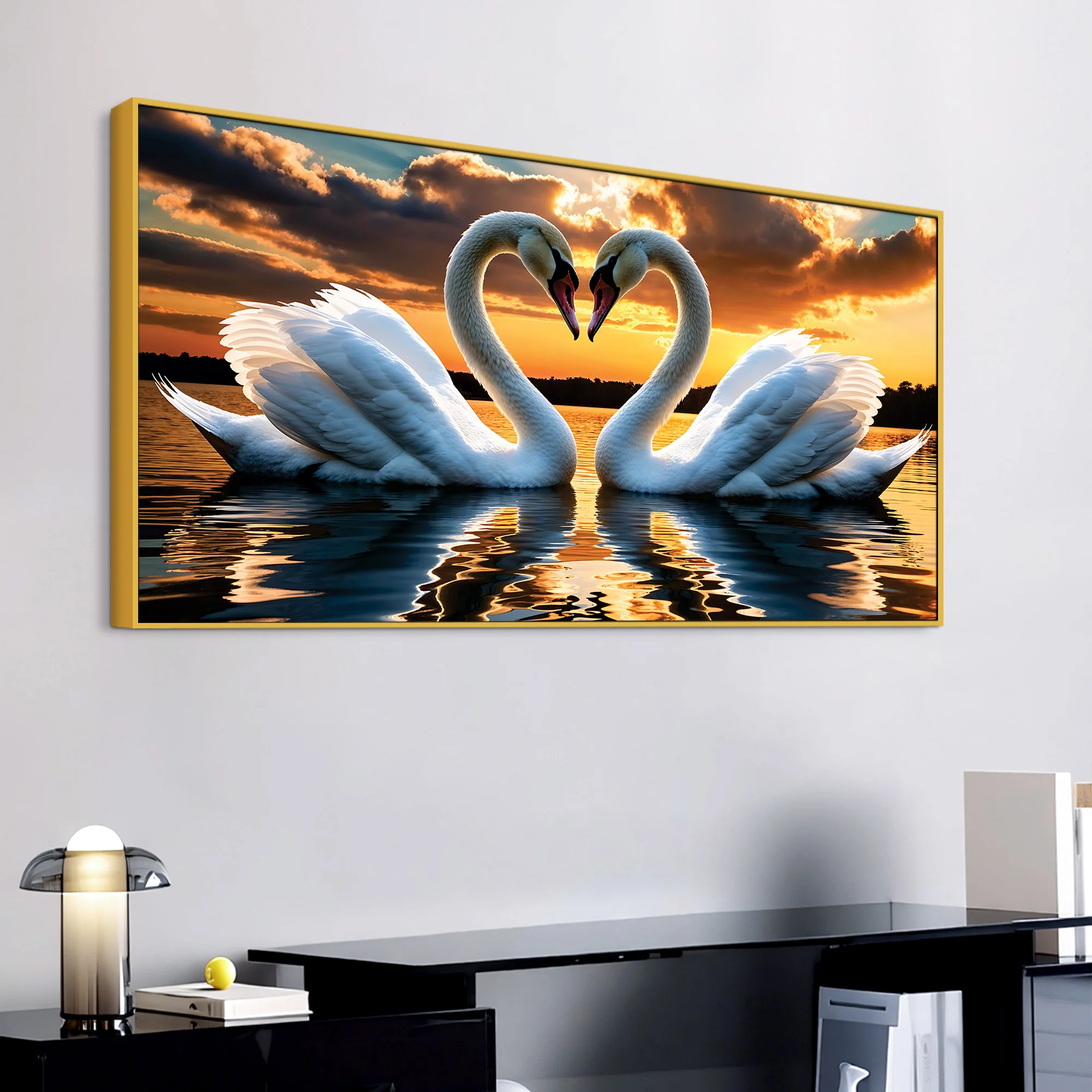 Elegant Swan Couple Wall Painting for Luxury Home Décor - Image 5