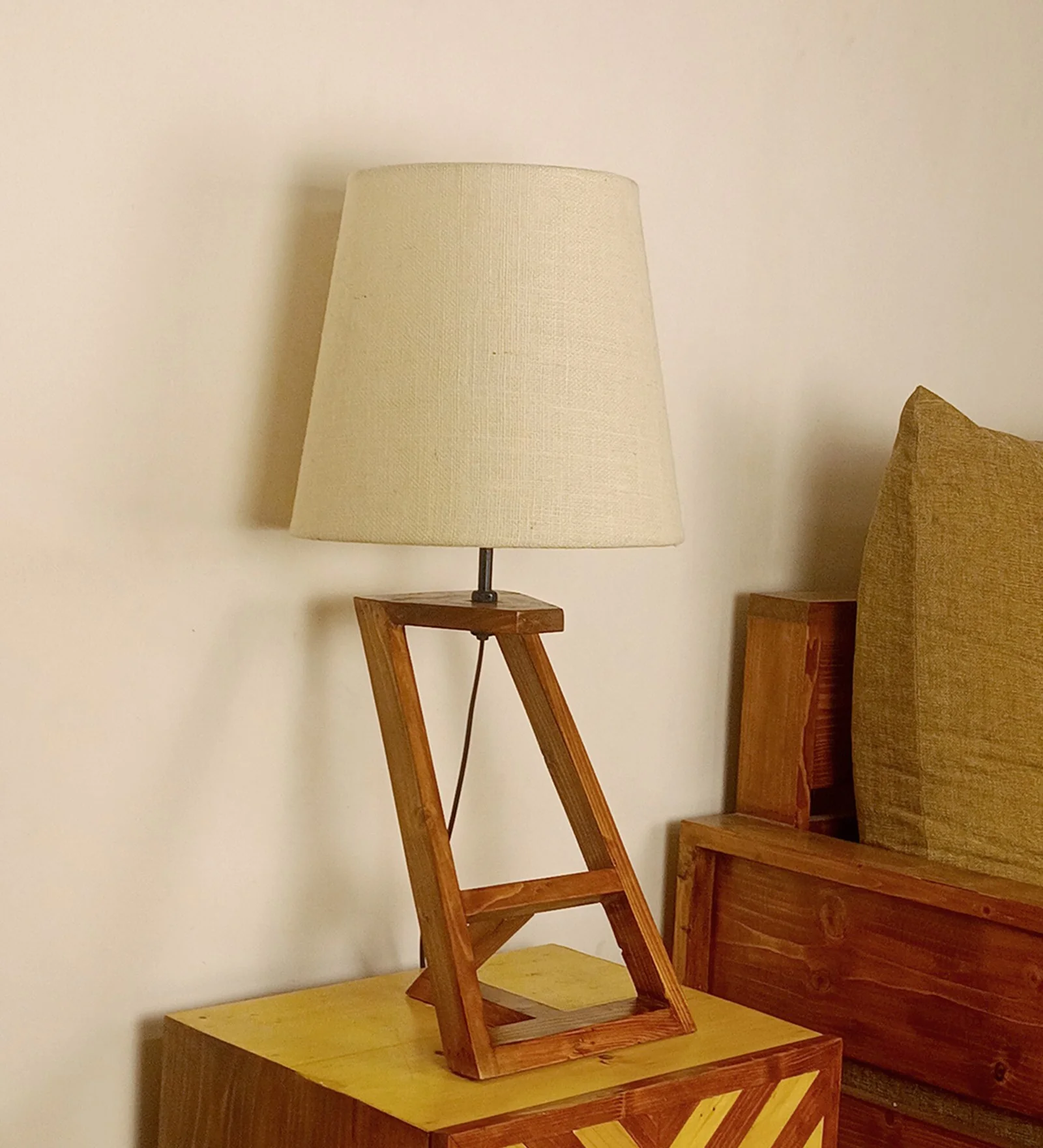 Elegant Table Lamp with Brown Base and Premium White Fabric Lampshade - Image 2