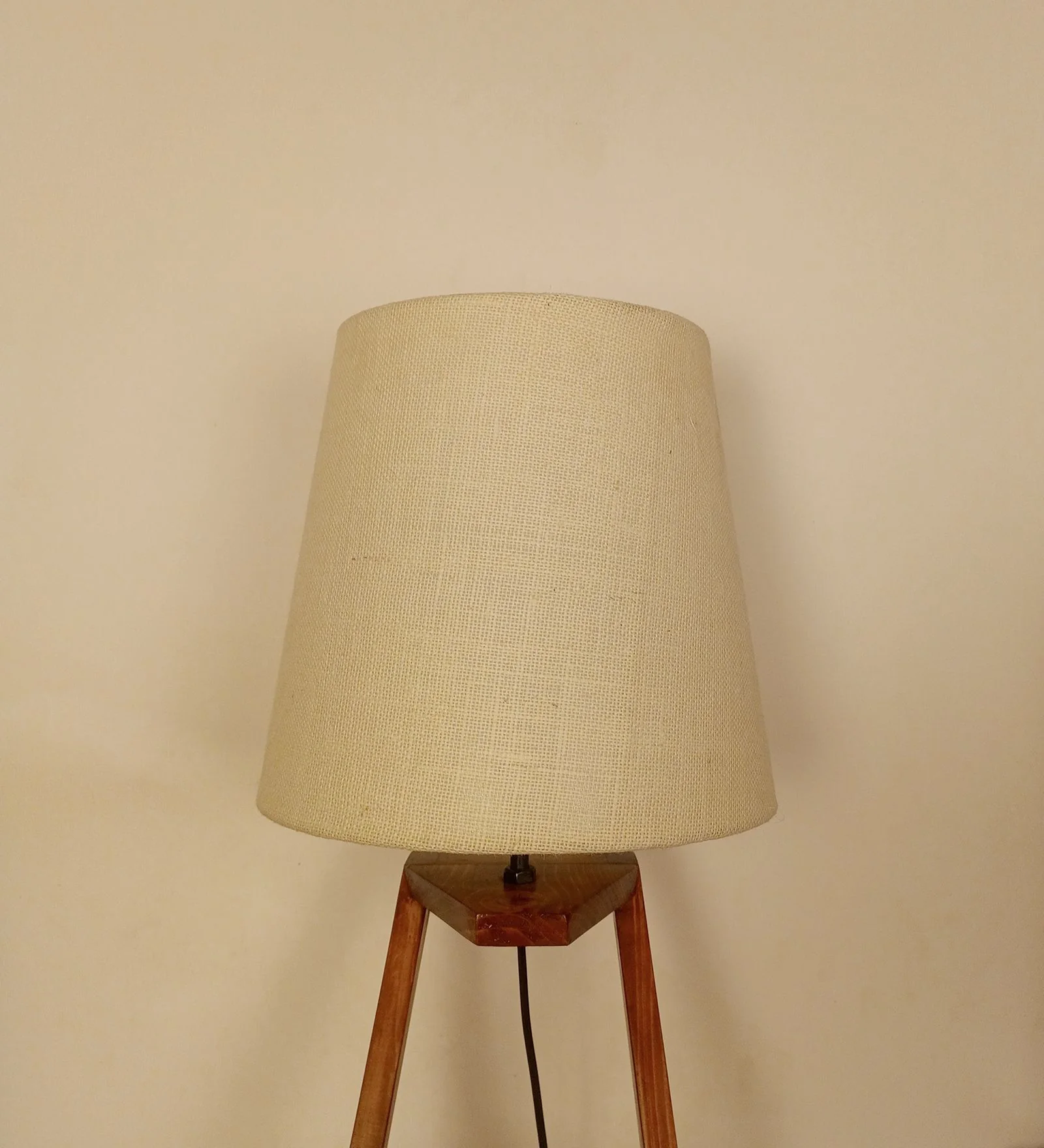 Elegant Table Lamp with Brown Base and Premium White Fabric Lampshade - Image 3
