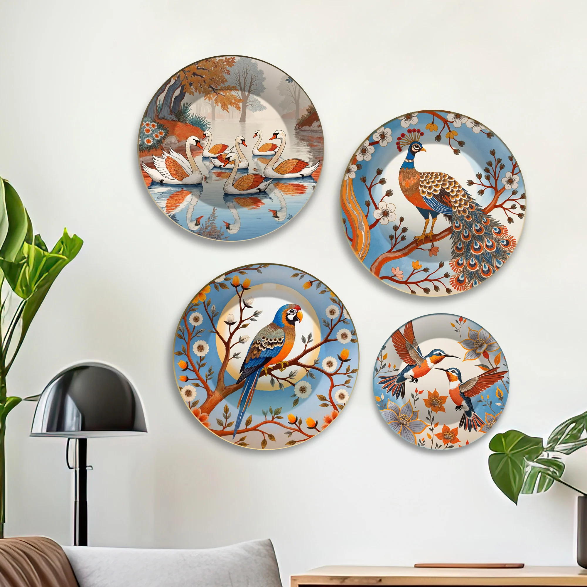 Elegant Vintage Birds Premium Wall Plates Painting Set of Four - Image 3