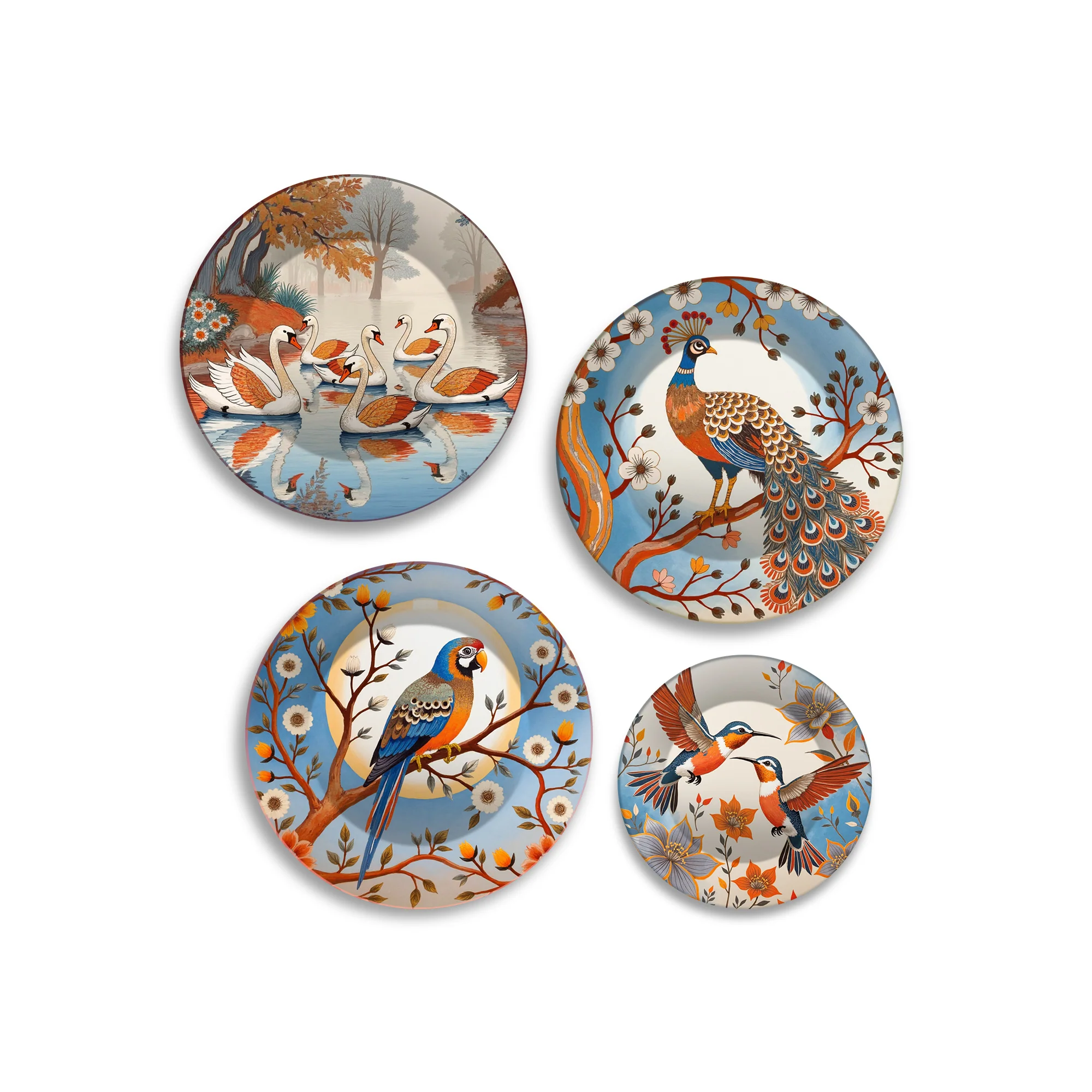 Elegant Vintage Birds Premium Wall Plates Painting Set of Four - Image 4