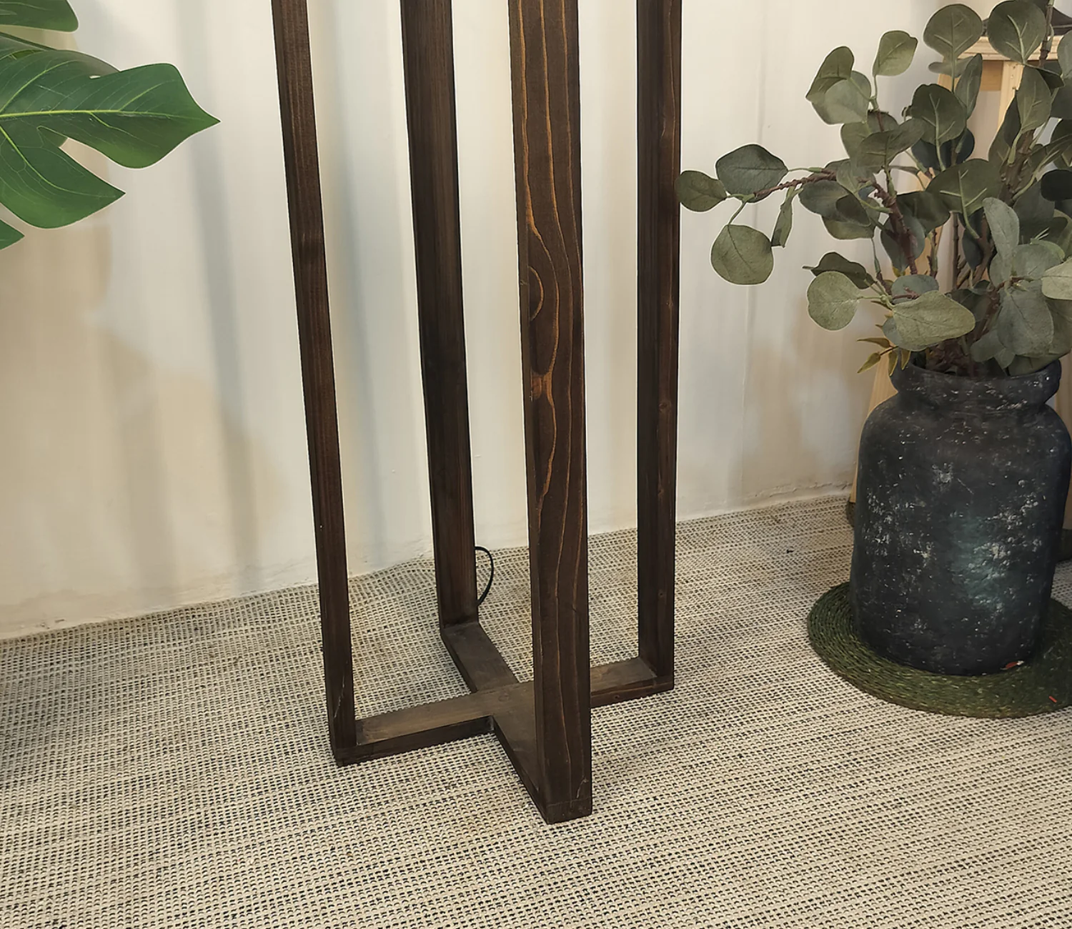 Elegant Wooden Floor Lamp with Brown Base and Beige Color Fabric - Image 7