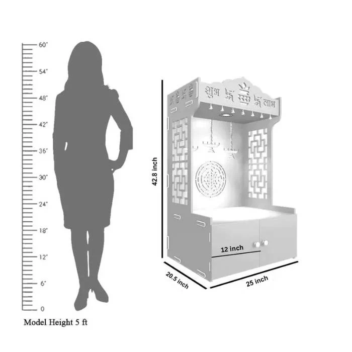 Elegant Wooden Floor Pooja Mandir with Laser-Cut Design with Storage Cabinet - Image 5