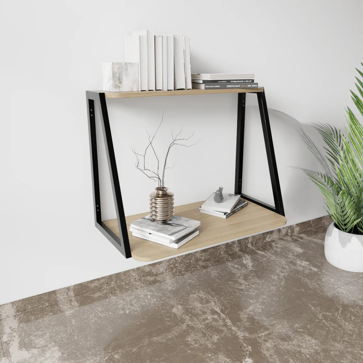 Elegant Wooden Wall Mounted Desk for Books & Display Decor - Image 10