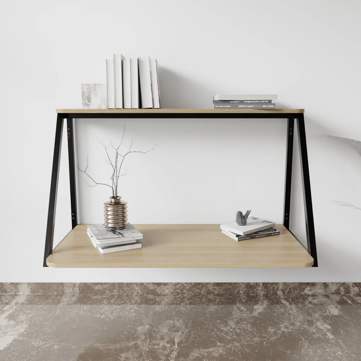 Elegant Wooden Wall Mounted Desk for Books & Display Decor - Image 11