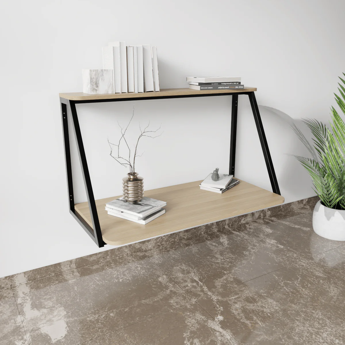 Elegant Wooden Wall Mounted Desk for Books & Display Decor - Image 12