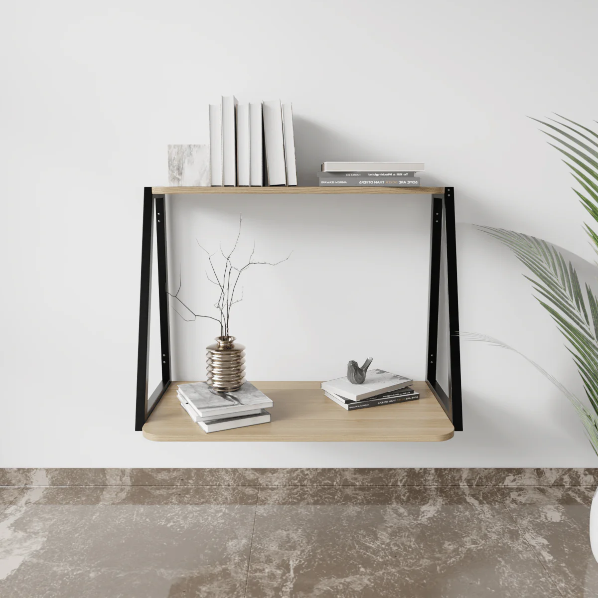 Elegant Wooden Wall Mounted Desk for Books & Display Decor - Image 13