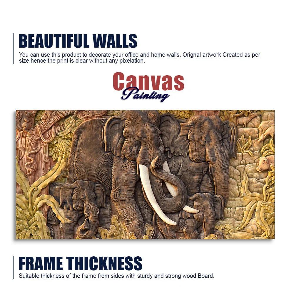 Elephant Family in the Forest Textured Art Premium Wall Painting - Image 6
