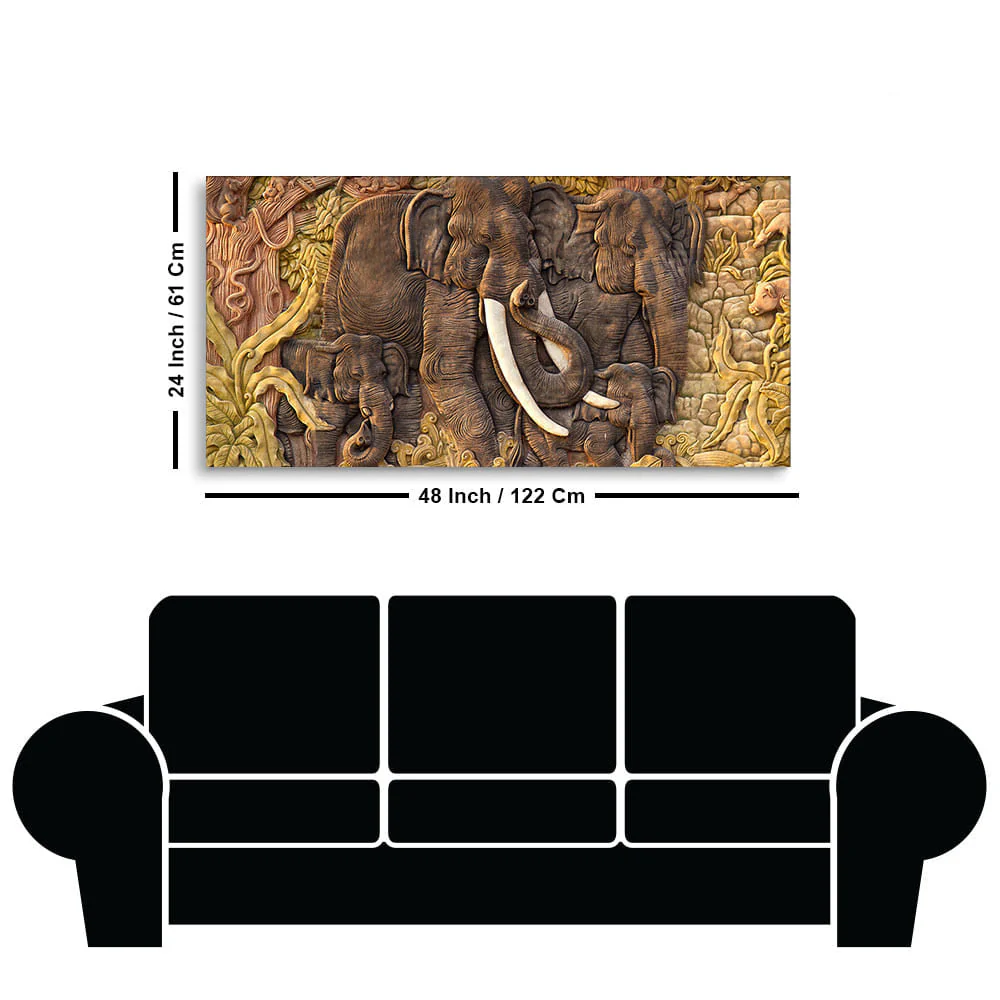 Elephant Family in the Forest Textured Art Premium Wall Painting - Image 7