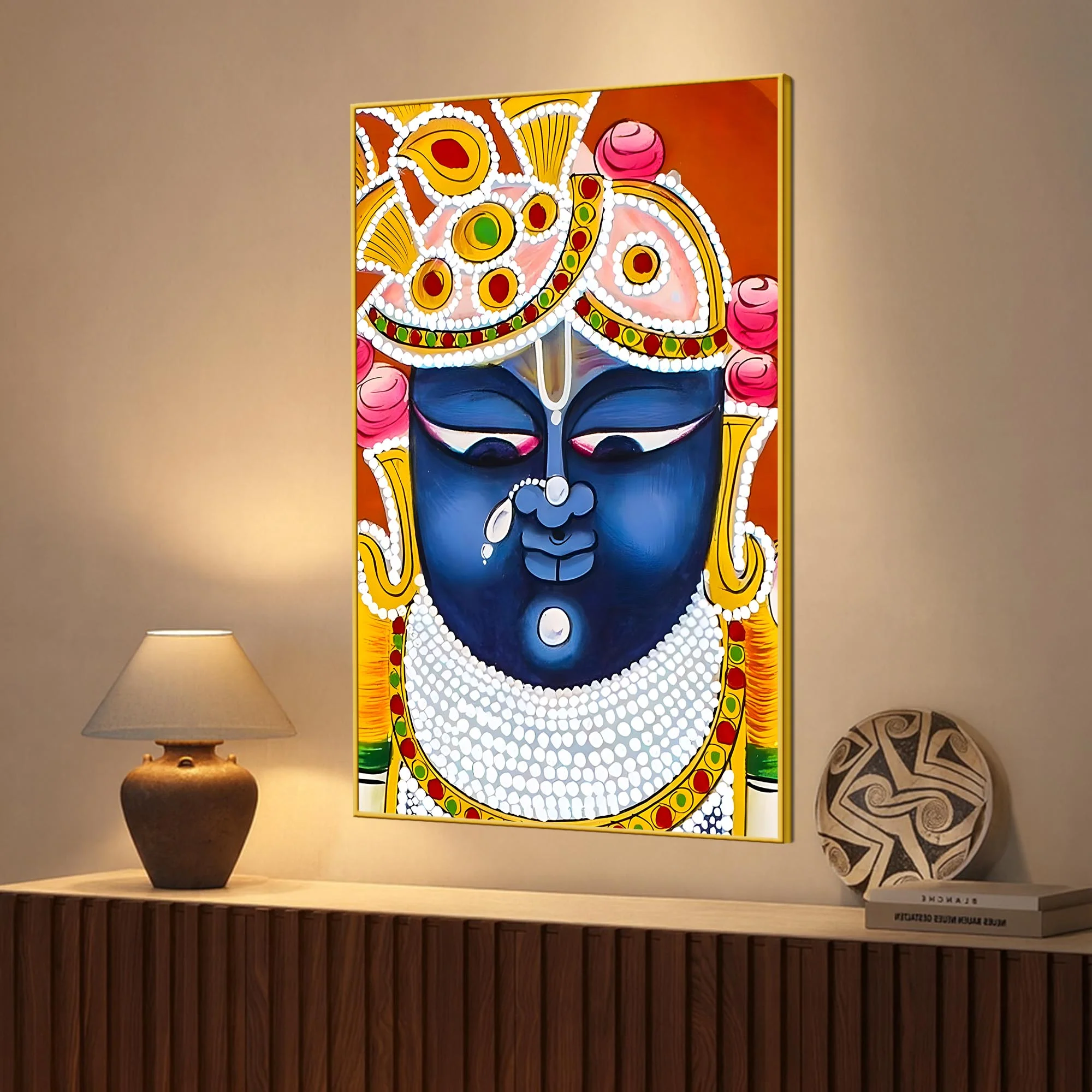 Enchanting Lord Shreenathji Pichwai Style Portrait Canvas Painting - Image 3