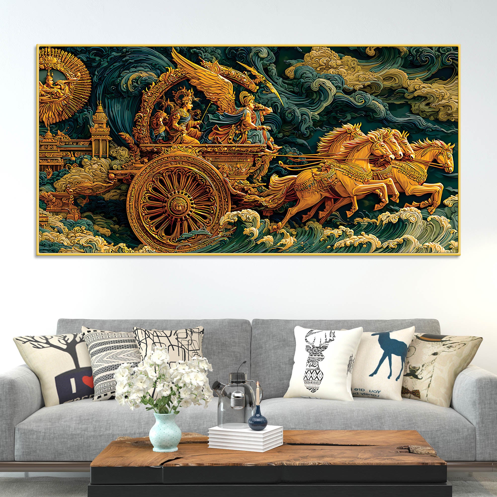 Epic Mahabharata War Scene Krishna Arjuna Painting - Image 2