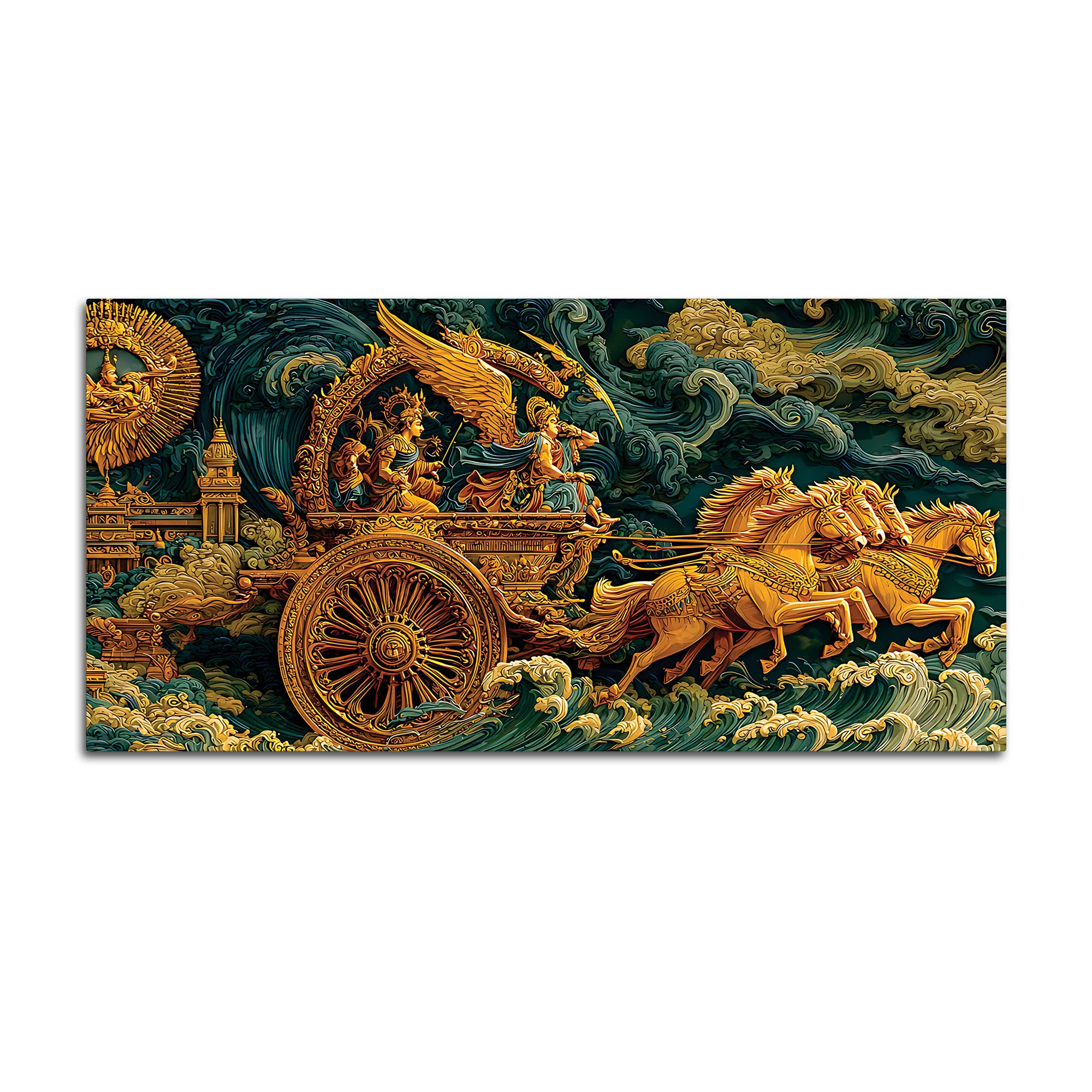 Epic Mahabharata War Scene Krishna Arjuna Painting - Image 4