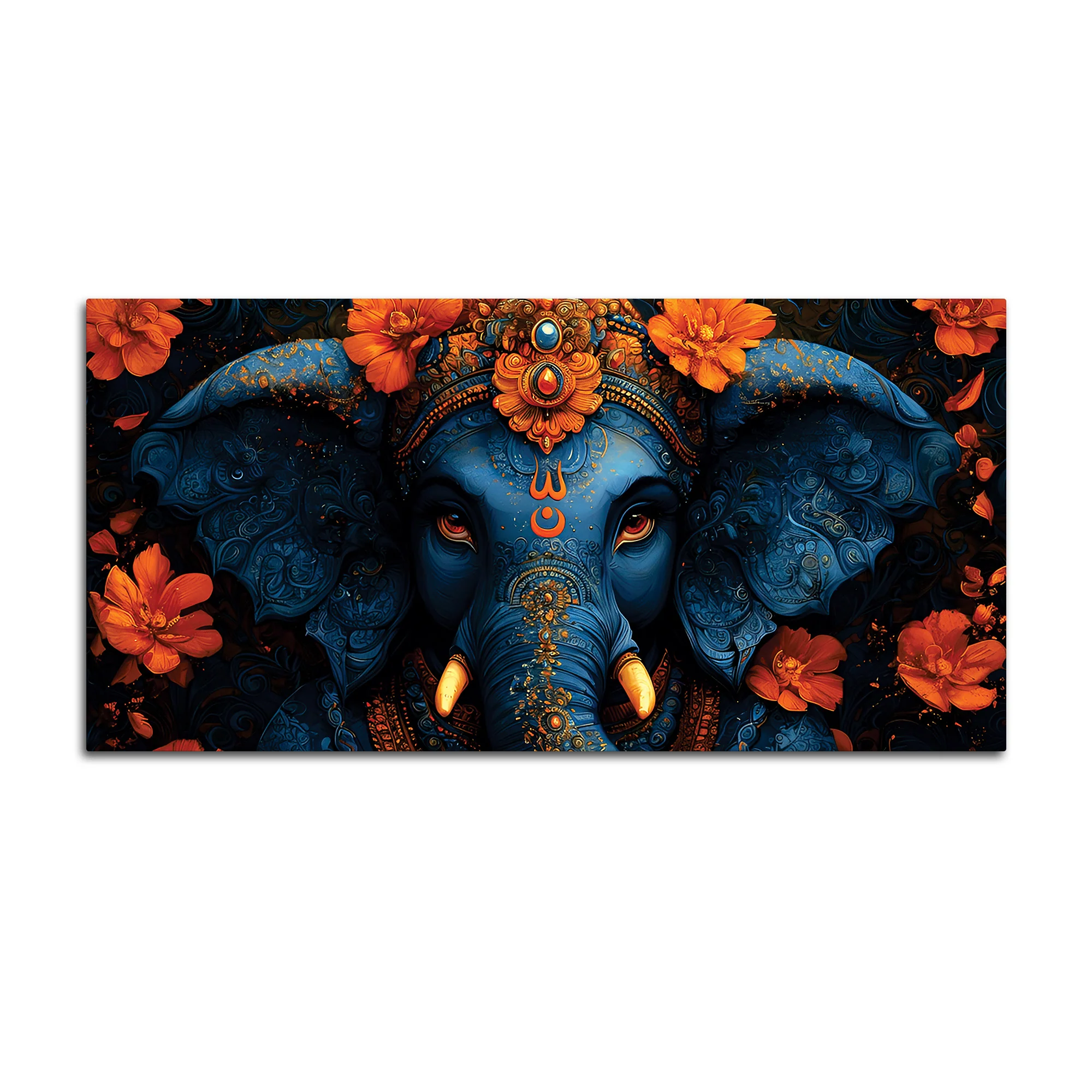 Eternal Indigo Lord Ganpati In Divine Floral Aura Premium Canvas Wall Painting for Home & Office – Modern Spiritual Wall Decor - Image 4