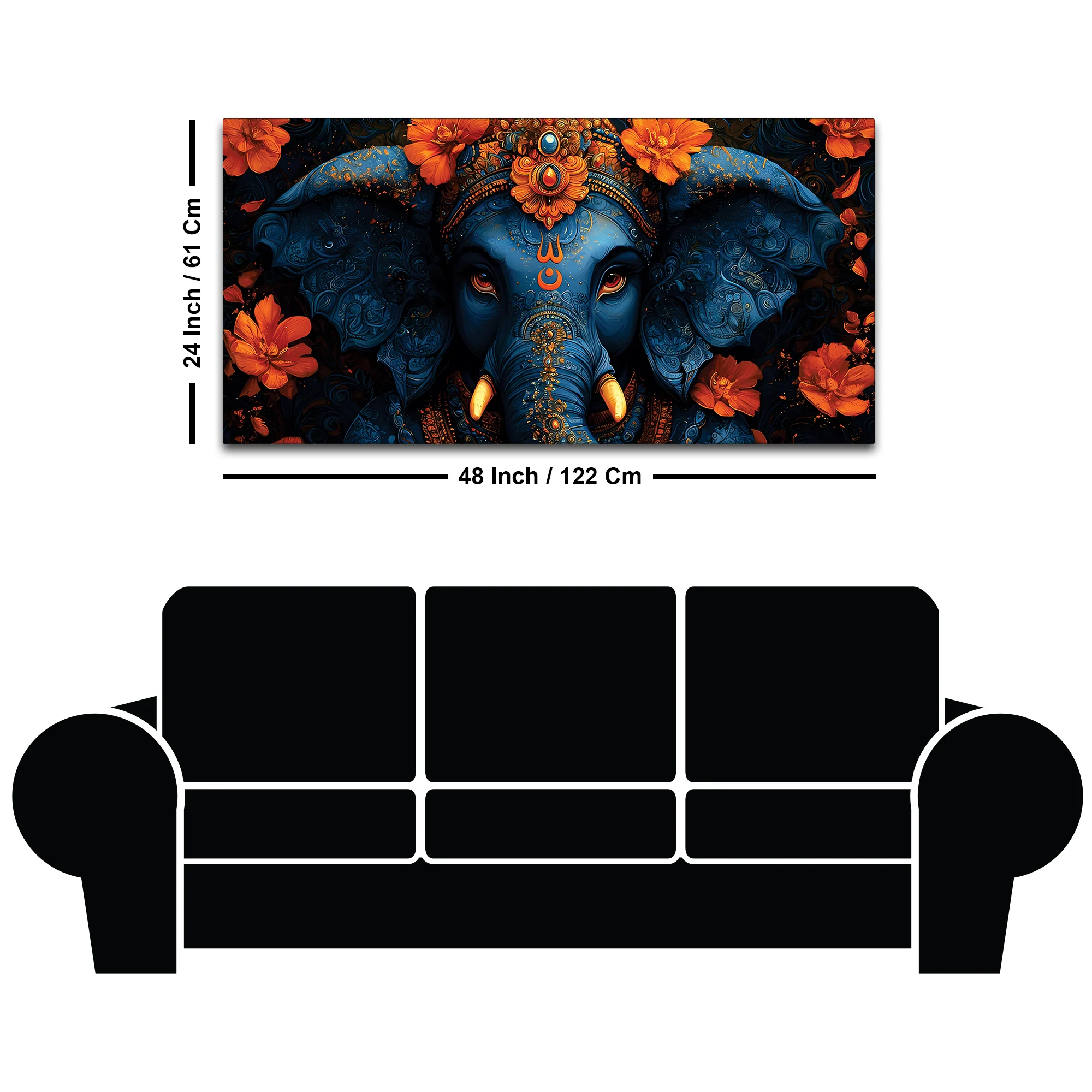 Eternal Indigo Lord Ganpati In Divine Floral Aura Premium Canvas Wall Painting for Home & Office – Modern Spiritual Wall Decor - Image 8