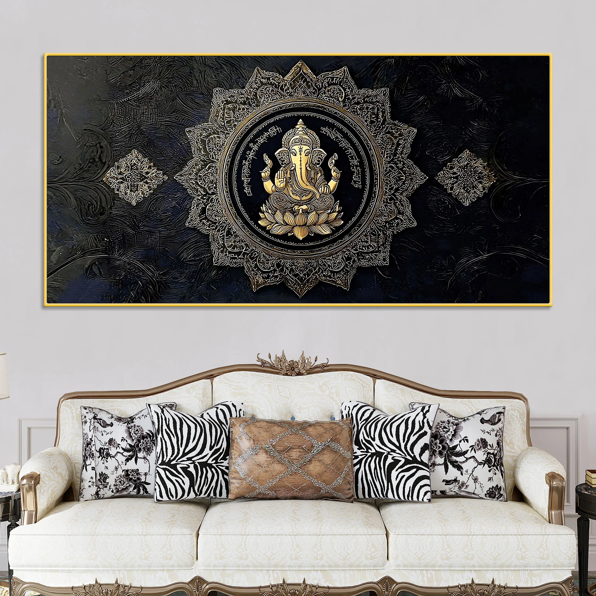 Eternal Lord Shri Ganesh Golden Mandala Art Canvas Wall Painting for Home & Office – Contemporary Spiritual Wall Art