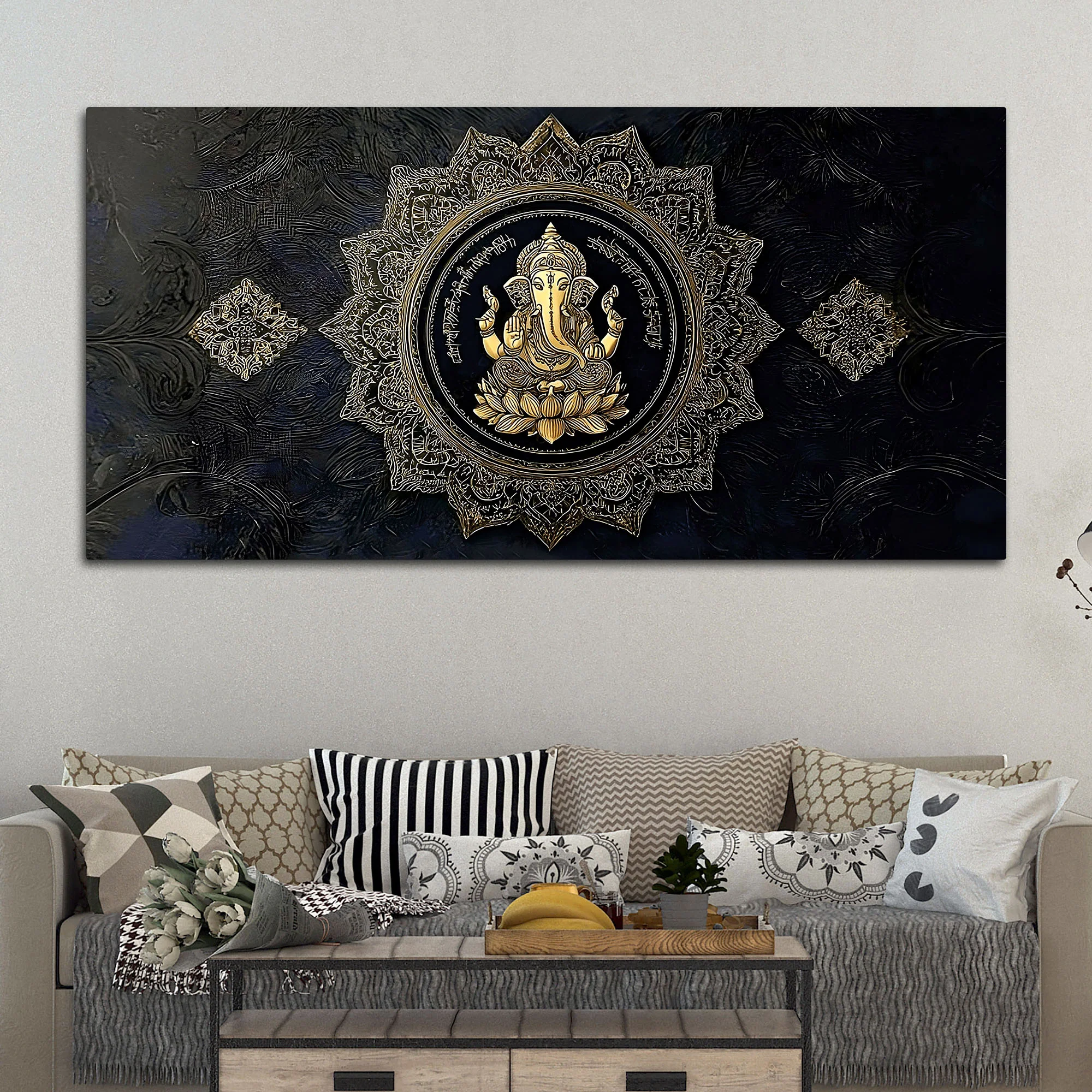 Eternal Lord Shri Ganesh Golden Mandala Art Canvas Wall Painting for Home & Office – Contemporary Spiritual Wall Art - Image 2
