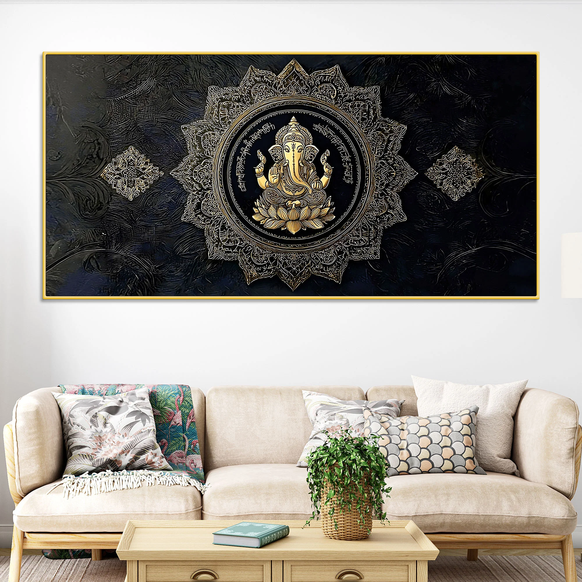 Eternal Lord Shri Ganesh Golden Mandala Art Canvas Wall Painting for Home & Office – Contemporary Spiritual Wall Art - Image 3