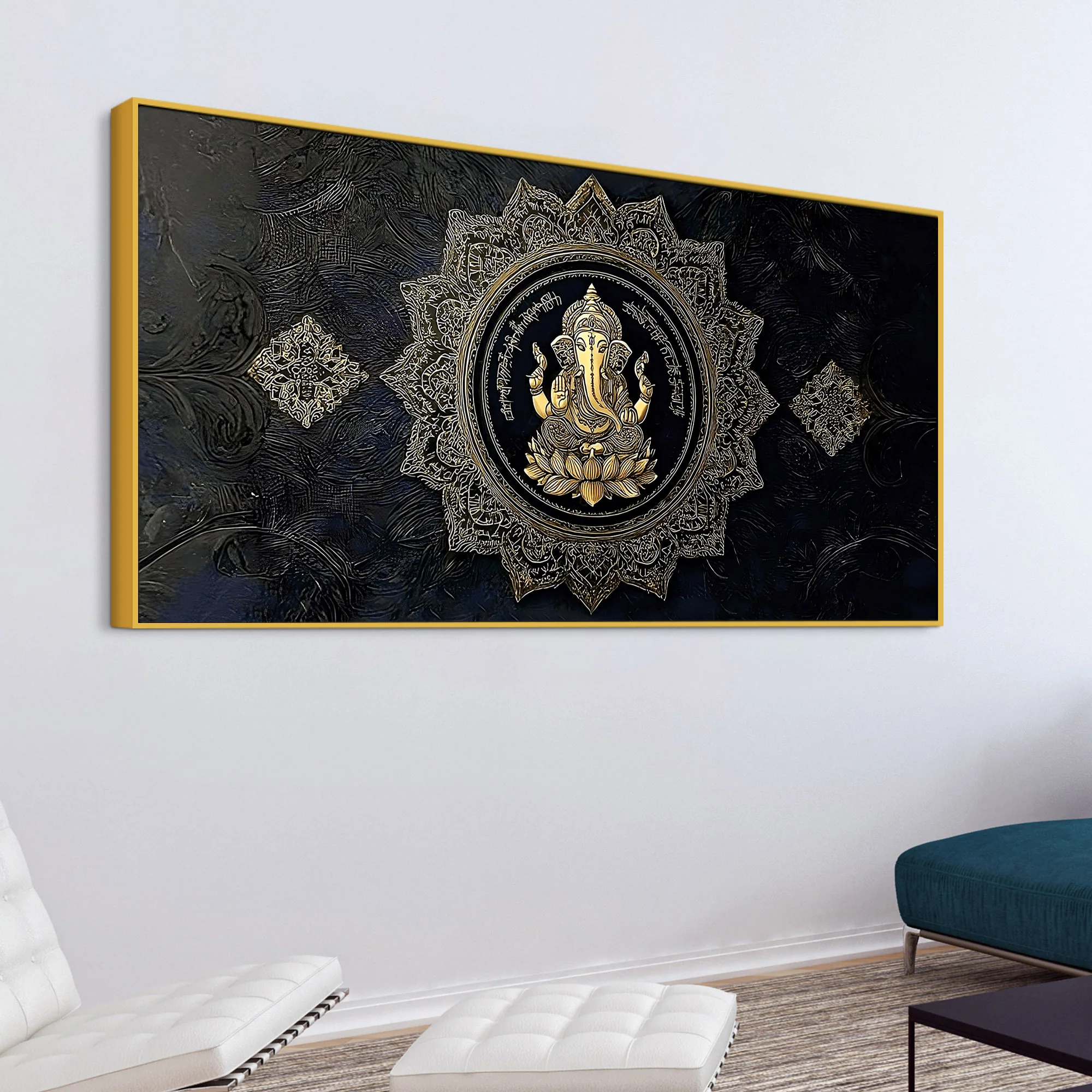 Eternal Lord Shri Ganesh Golden Mandala Art Canvas Wall Painting for Home & Office – Contemporary Spiritual Wall Art - Image 5