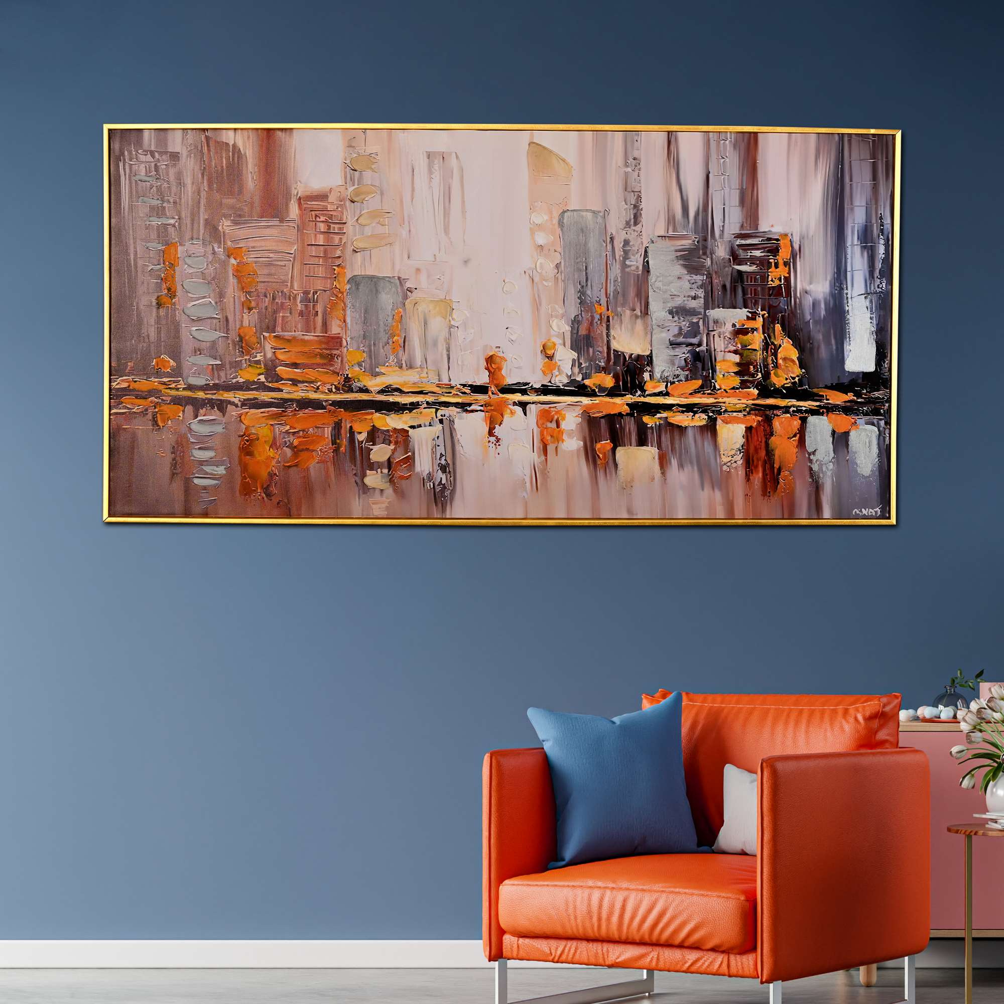 Ethereal Shore Abstract Hand Painted Wall Painting with Floating Frame - Image 5