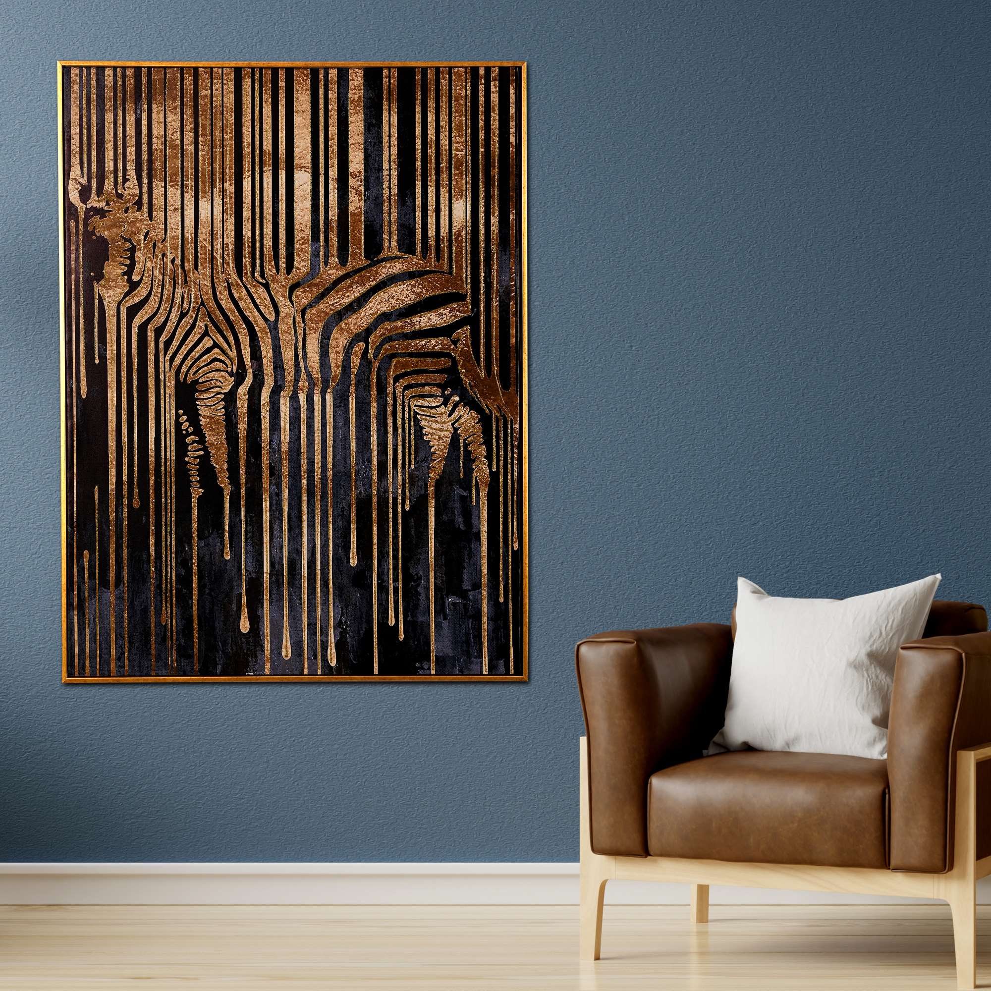 Ethereal Zebra Mirage Hand Painted Wall Painting with Floating Frame - Image 3