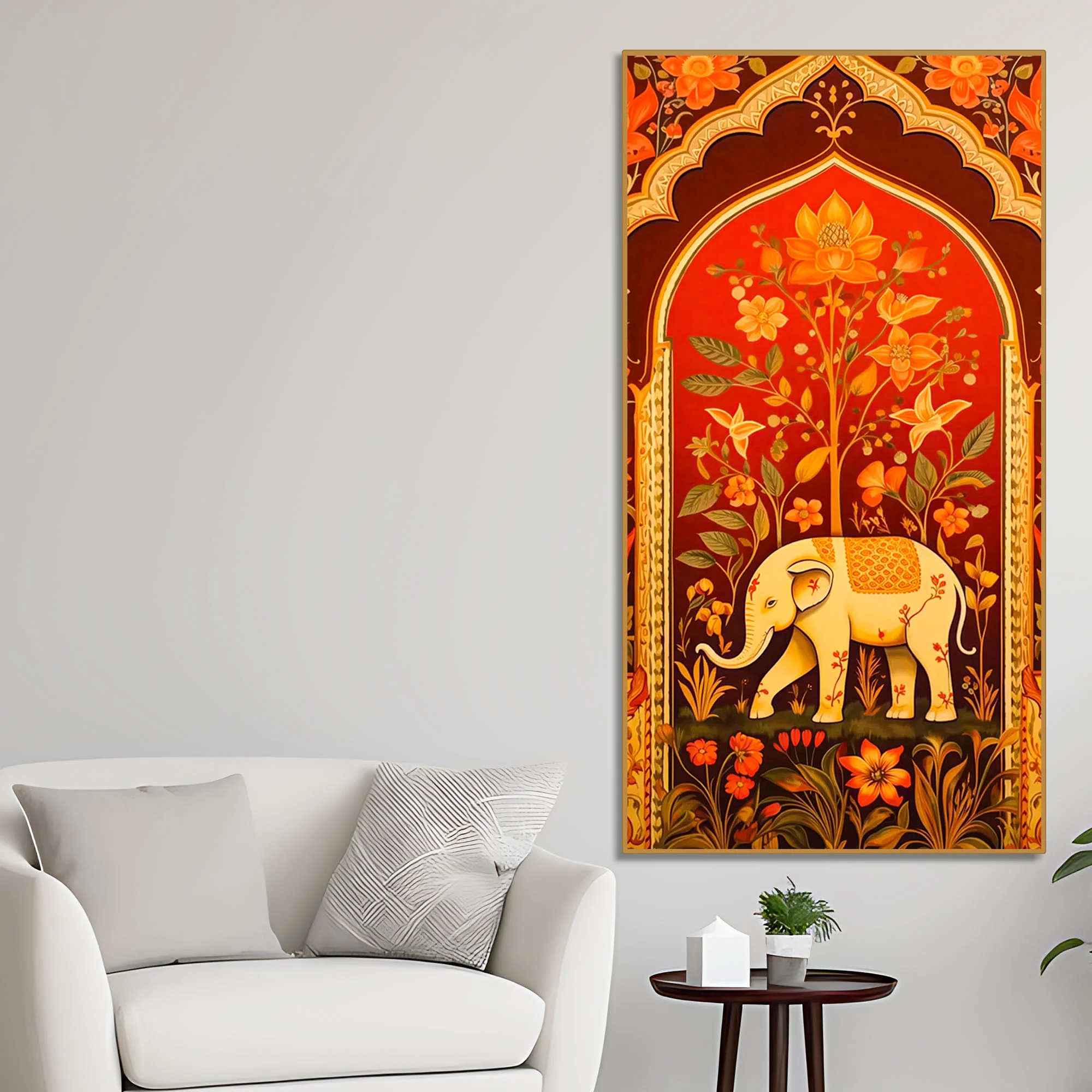 Ethnic Elephant Canvas Painting | Floral Indian Wall Art for Home Decor - Image 2