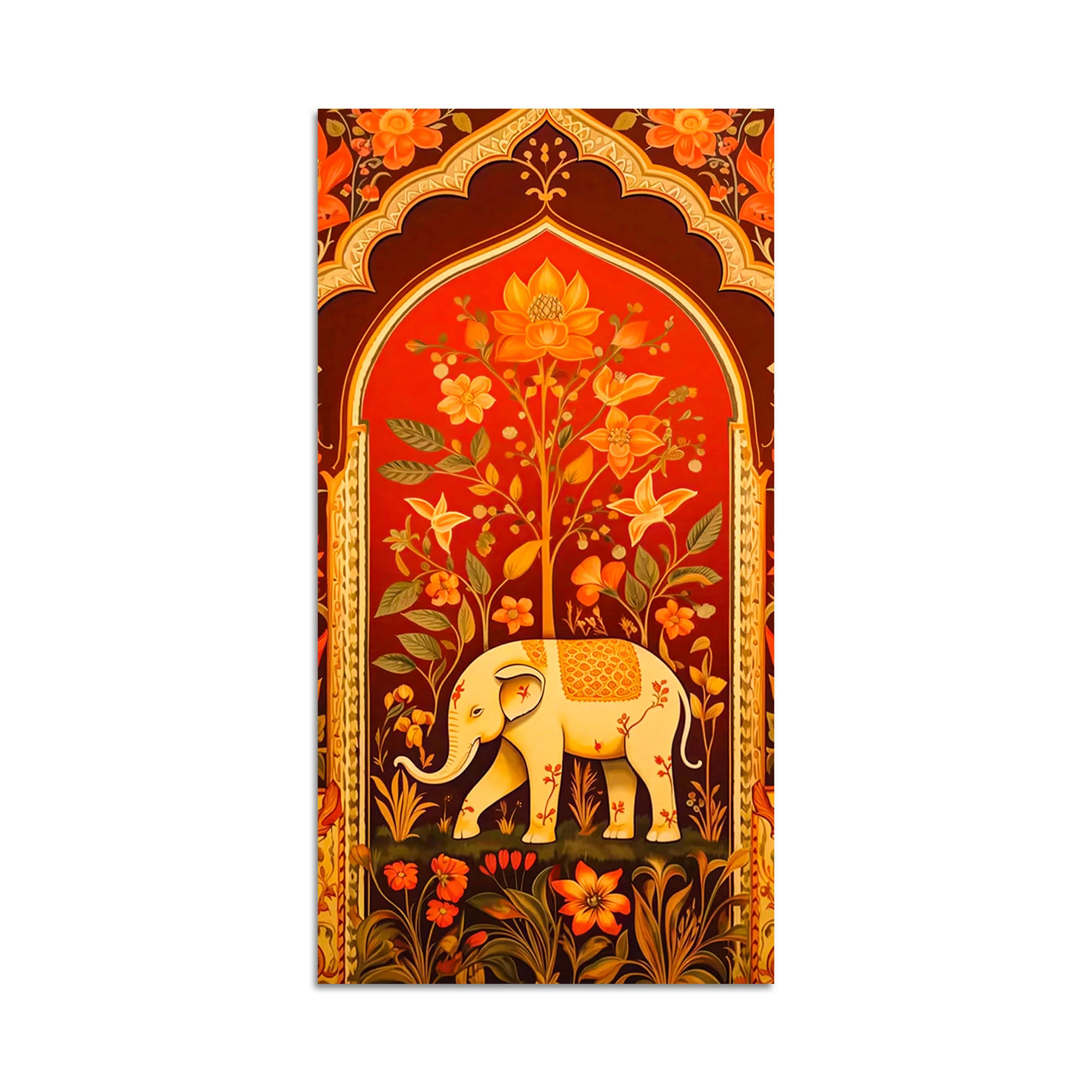 Ethnic Elephant Canvas Painting | Floral Indian Wall Art for Home Decor - Image 4
