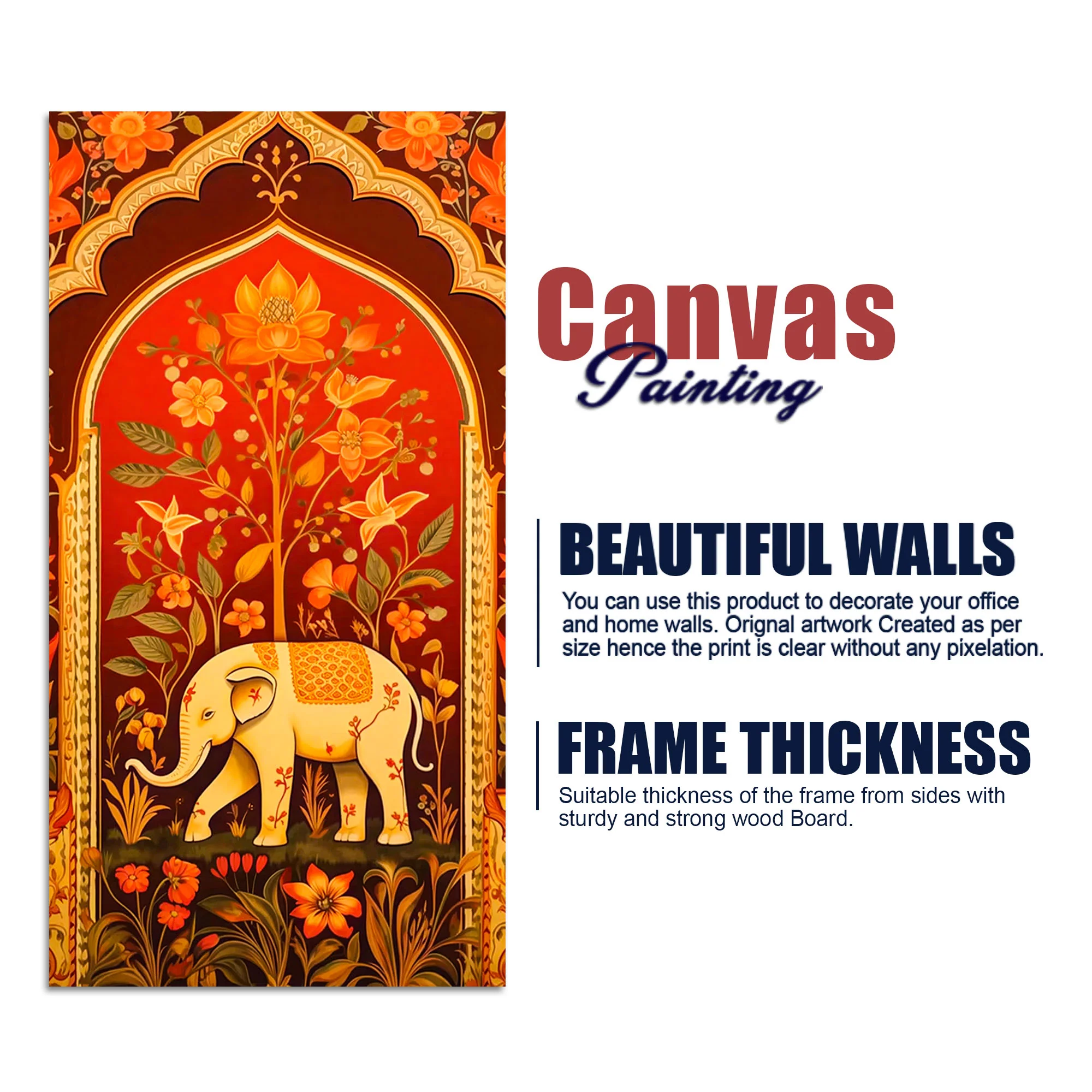 Ethnic Elephant Canvas Painting | Floral Indian Wall Art for Home Decor - Image 7